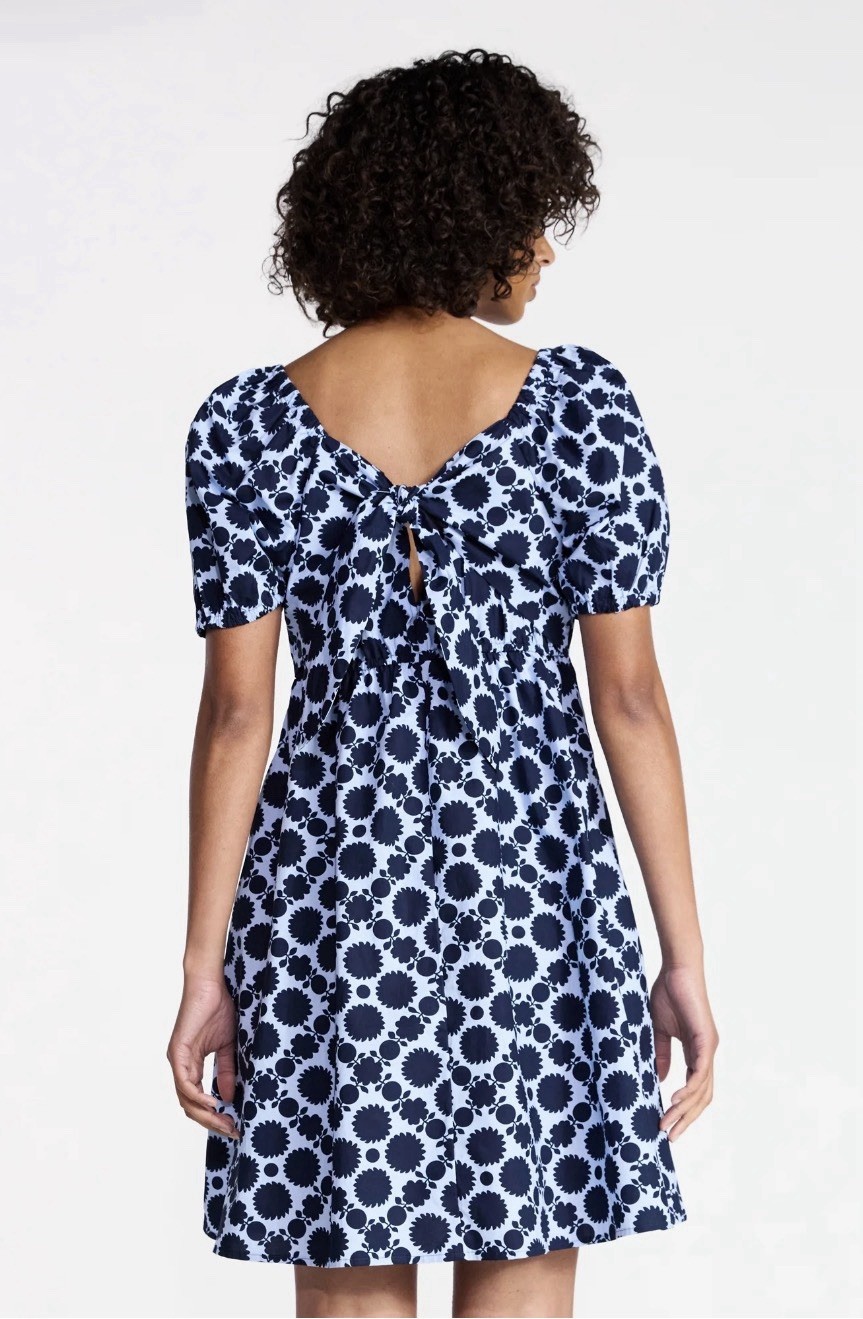 Women’s Blue Tie Back Mini Dress Puff Sleeves, size XS 0-2 wedding Formal Bow