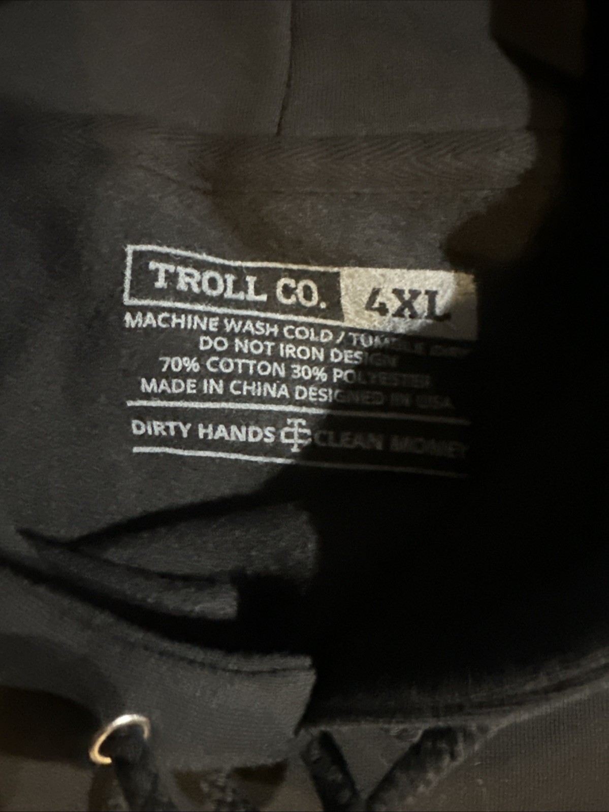 Troll Co Hoodie Men’s 4XL Black Dirty Hands Clean Money Pullover Retro Logo NWT
