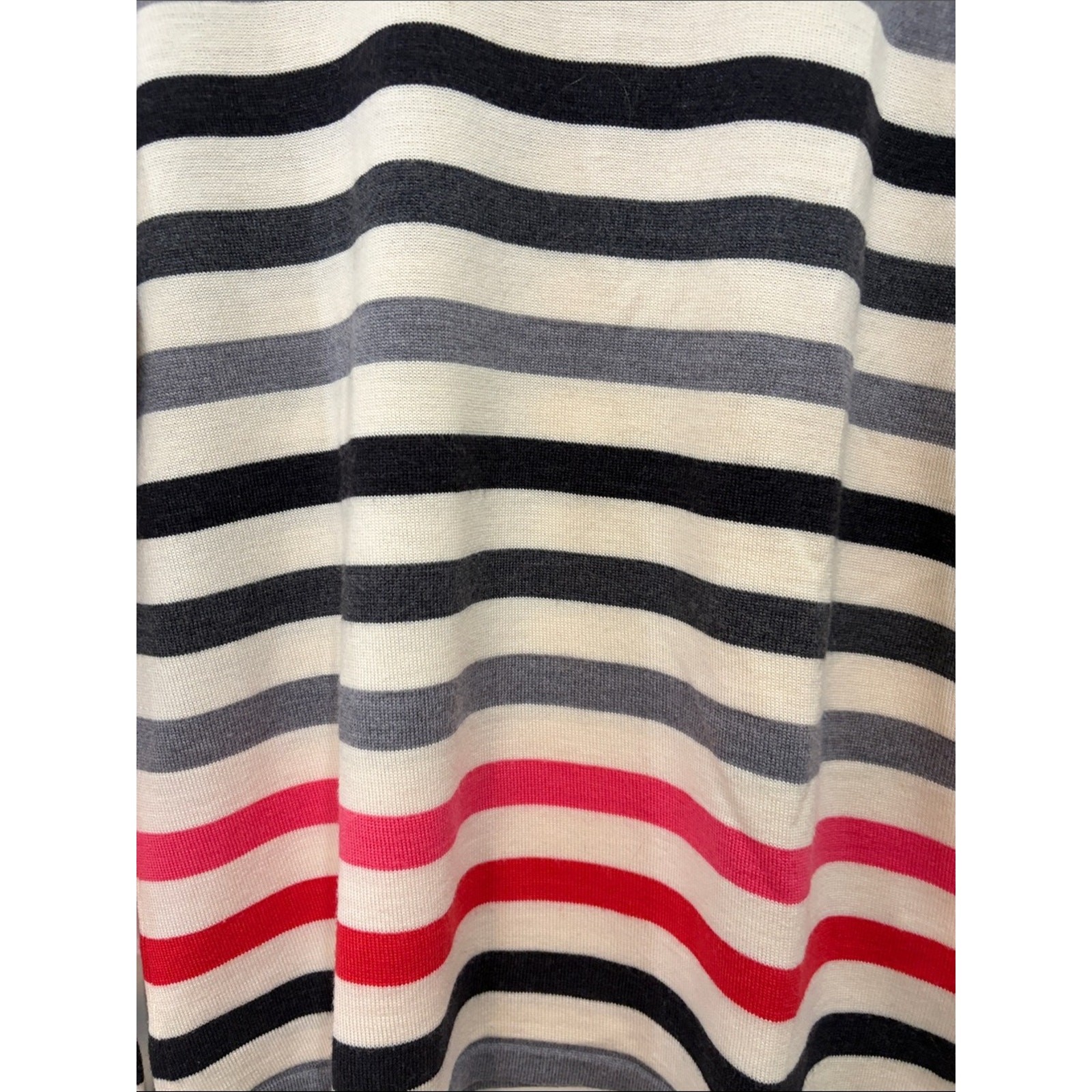 Pendleton Cream, Gray, Black & Pink-Red Striped Crewneck Sweater, Wm Sz L