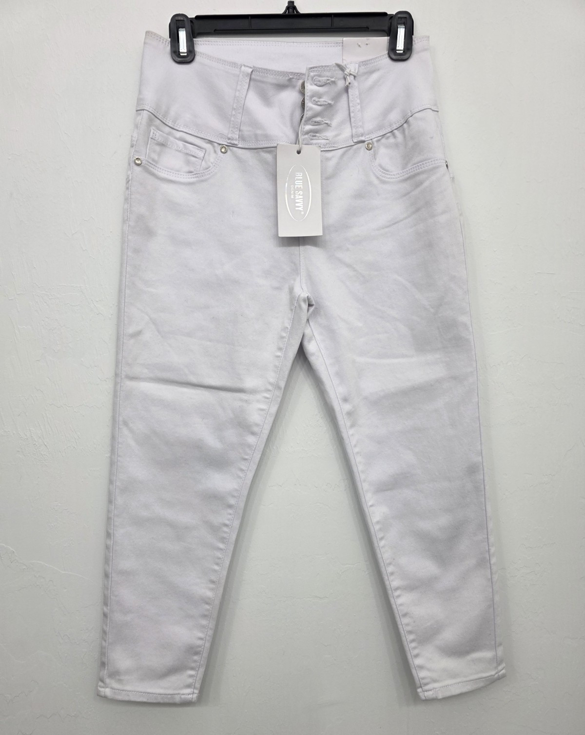 Blue Savvy Women’s White Denim High Rise Slim Ankle Jeans 5-Pocket BY93400