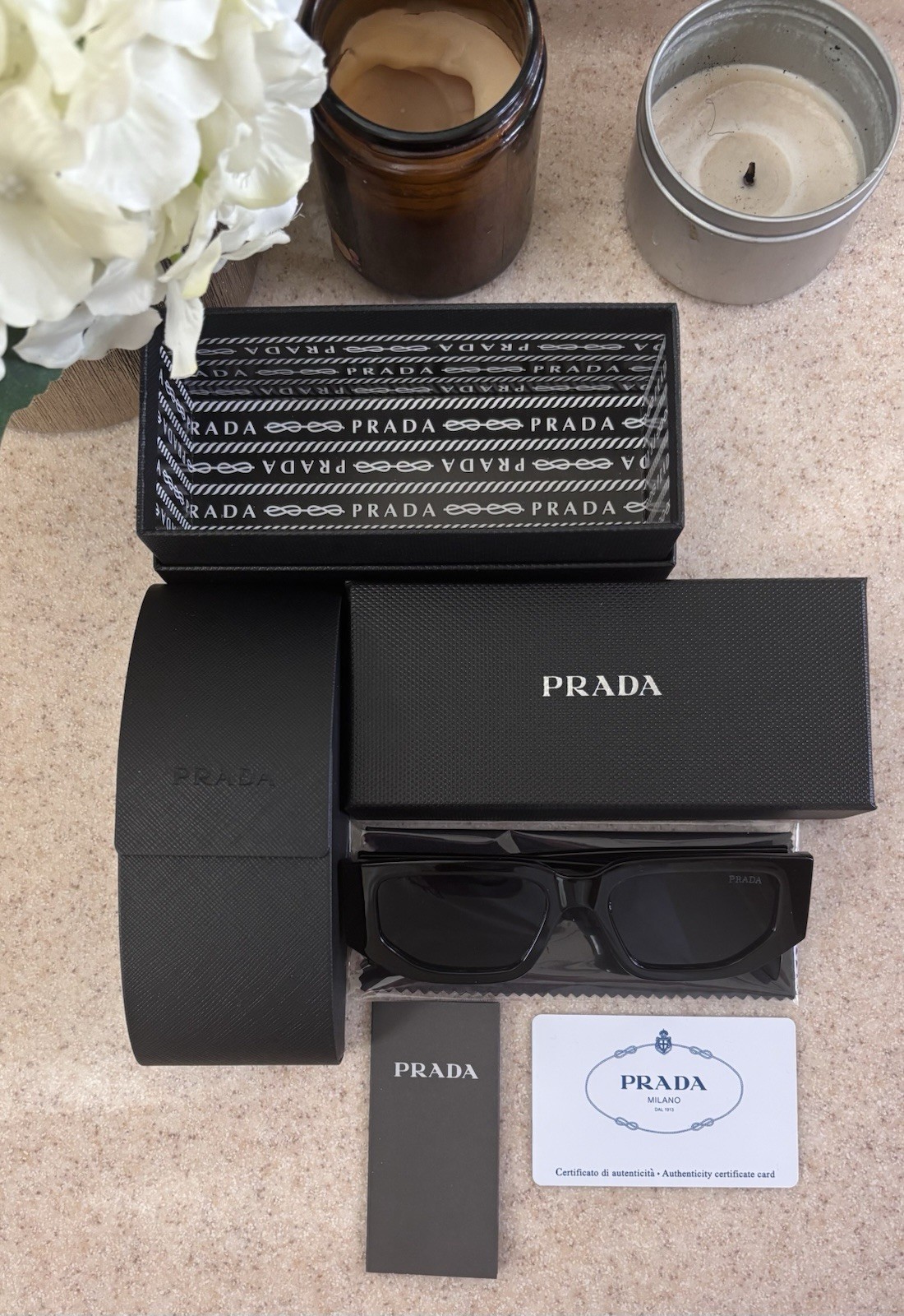 PRADA 8297 Rectangle Designer Sunglasses Black Frame & Lens UV400 Fashion Women