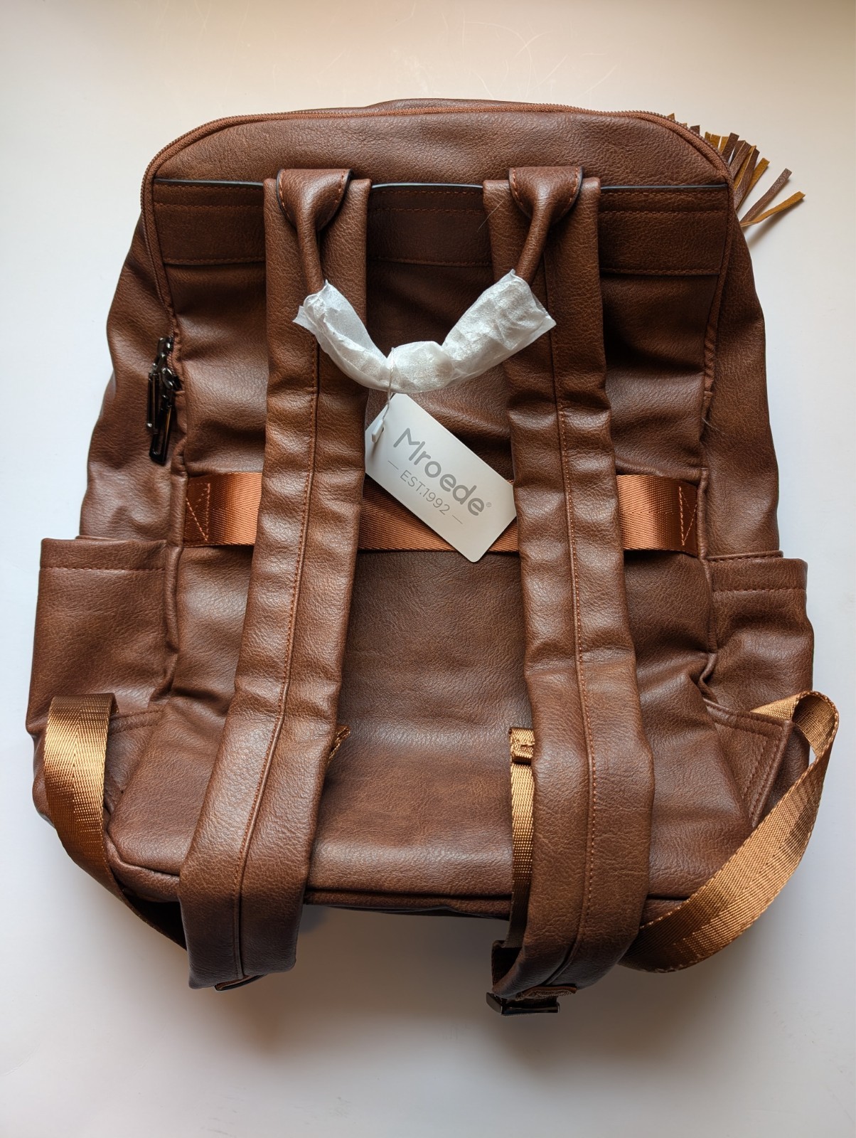 Mroede Faux Leather Laptop Backpack Purse 15.6 Inch Brown Travel Bag Tassel