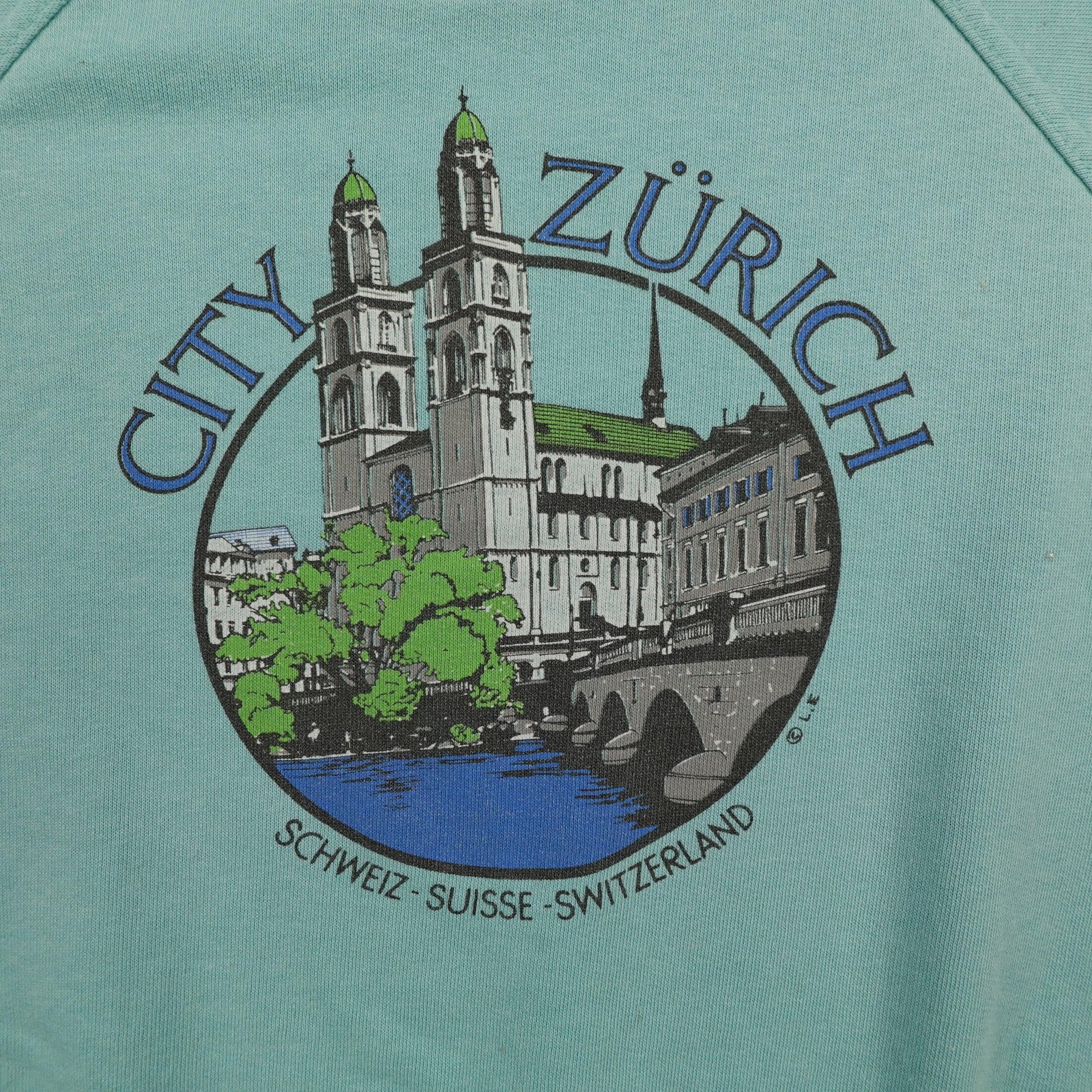 Vintage Zurich Switzerland Sweatshirt Mens Medium Blue Crewneck Pullover 80s USA