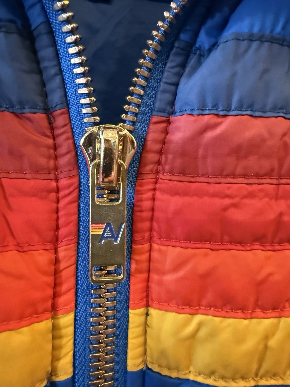 Aviator Nation Jacket Coat 5-Stripe Puffer Jacket Blue Sherpa Collar Small