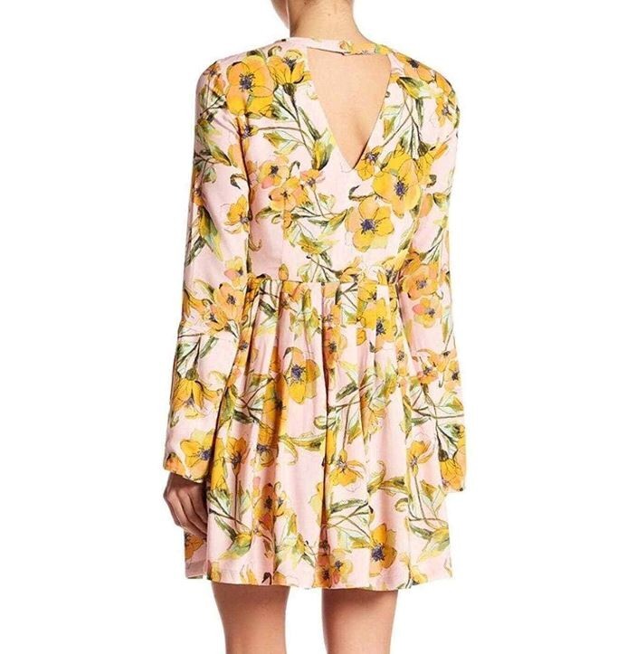 Free People Womens 4 Tegan Mini Dress Floral Print Slit Bell Sleeves Boho