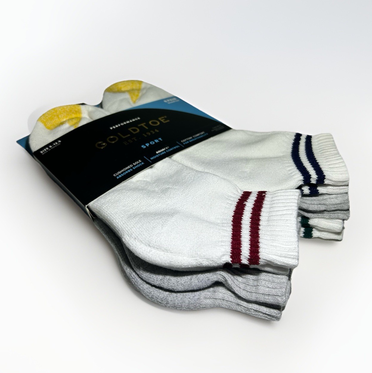 New Goldtoe Men 6 Pair Performance Cushioned Sole Quarter Socks Size 6-12.5