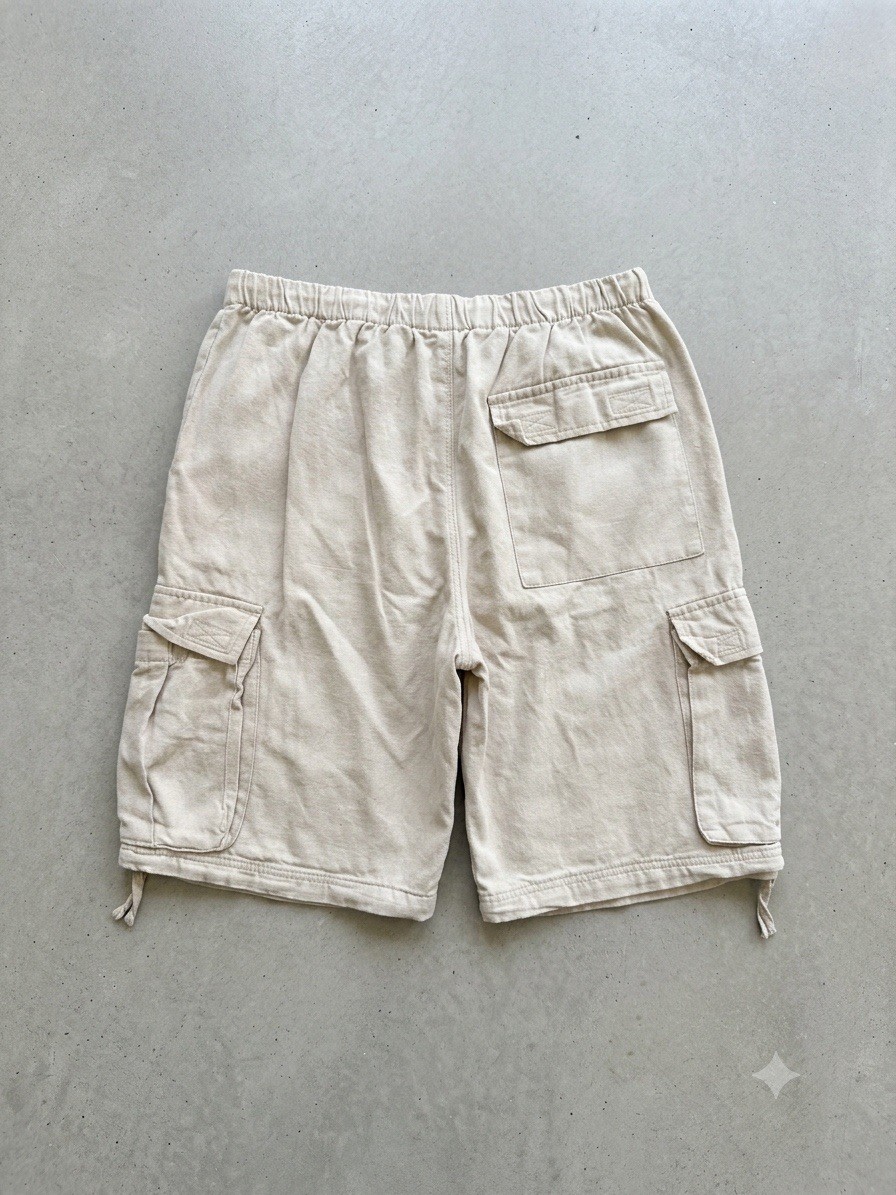 C17 Men’s Beige Solid Cargo Shorts Flat Front Drawstring Closure w/ Pockets