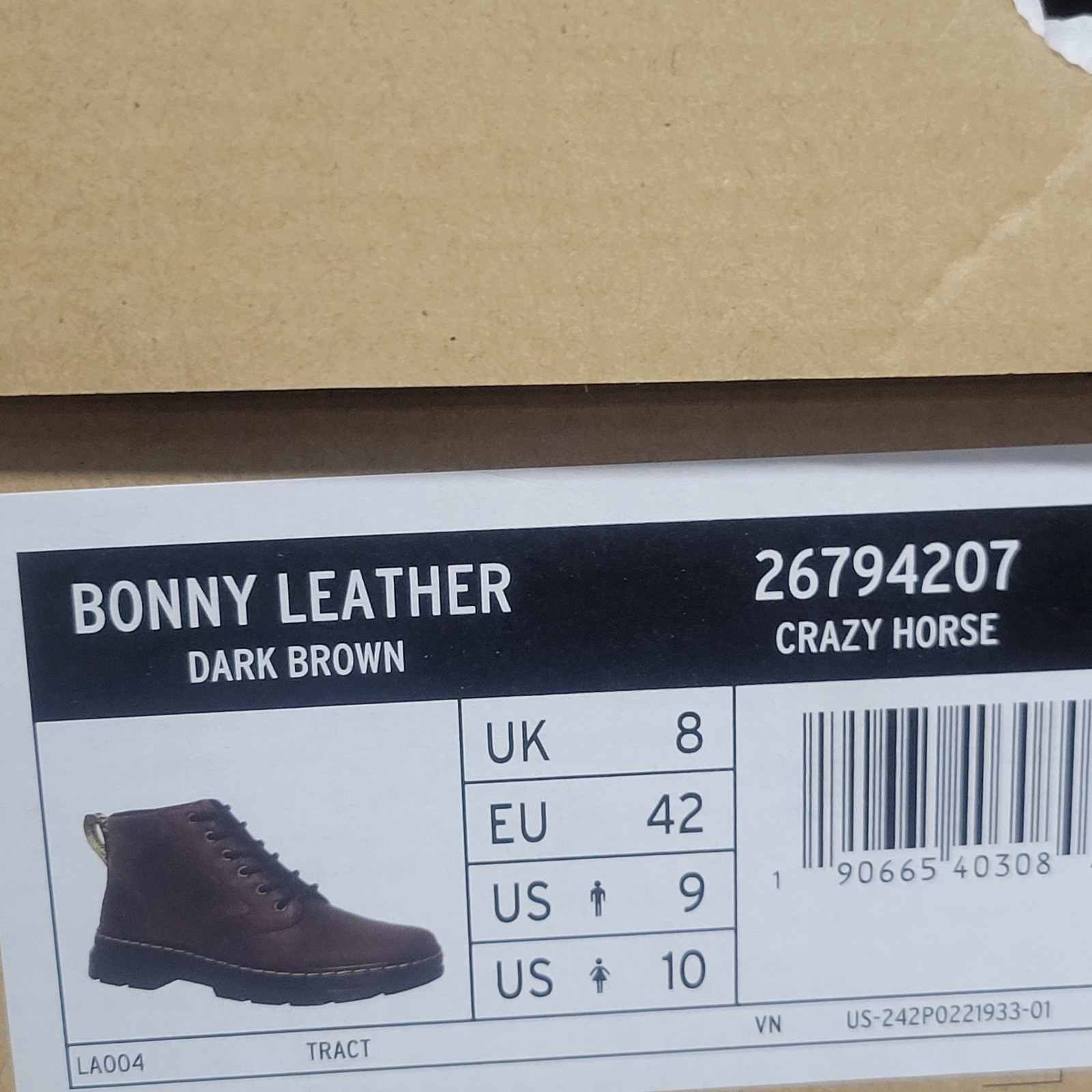 Dr Martens Bonny Leather Crazy HorseDark Brown Men Size 9 (Womens Size 10)