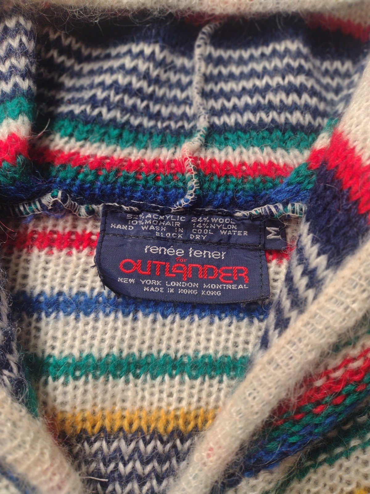 Vtg renee tener for Outlander Med Multicolor Striped Hoodie Zip Front Hong Kong