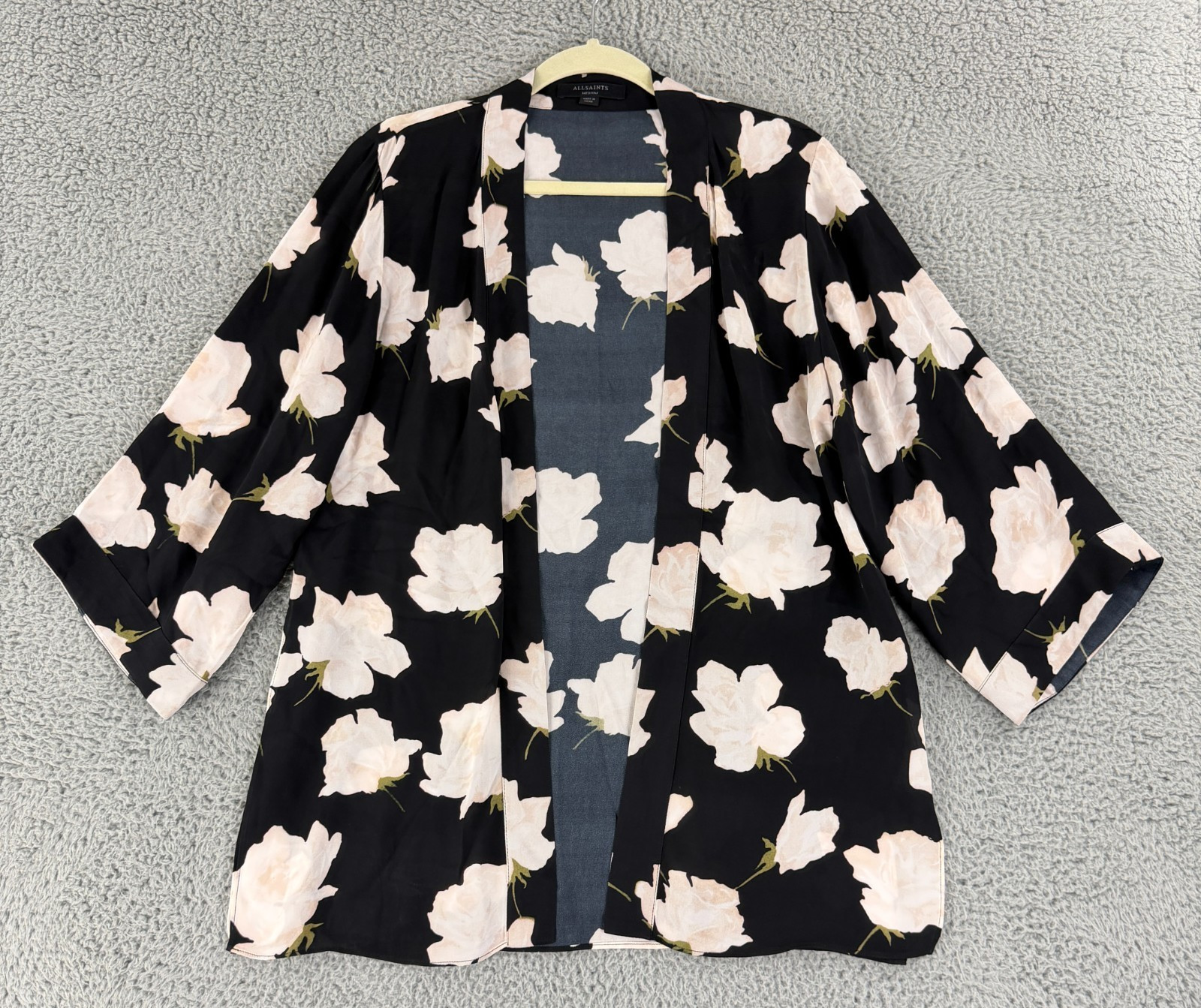 AllSaints Carina Caro Kimono Top Womens M Black Floral Short Sleeve Boho