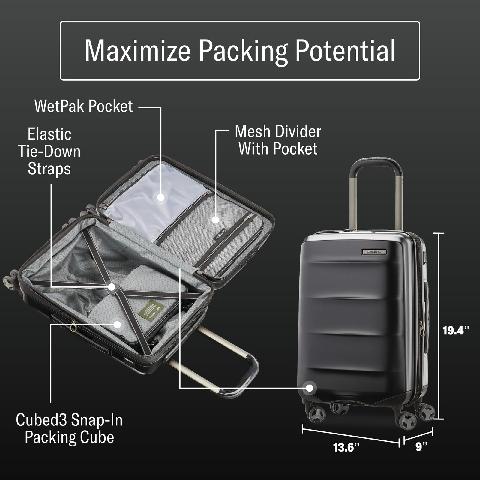 Samsonite Octiv Hardside Spinner Stealth Black Carry On 20 Inch U1