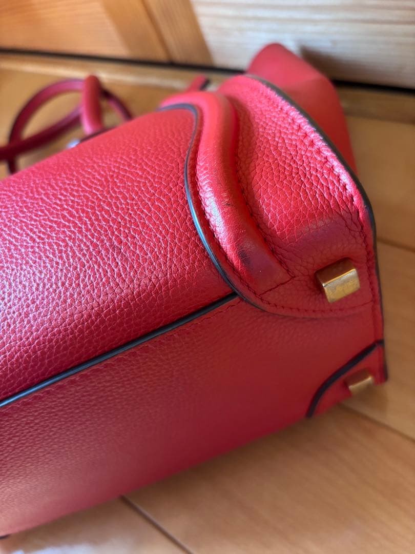 CELINE Luggage Micro Coquelico Red Genuine Leather Bag Condition Excellent