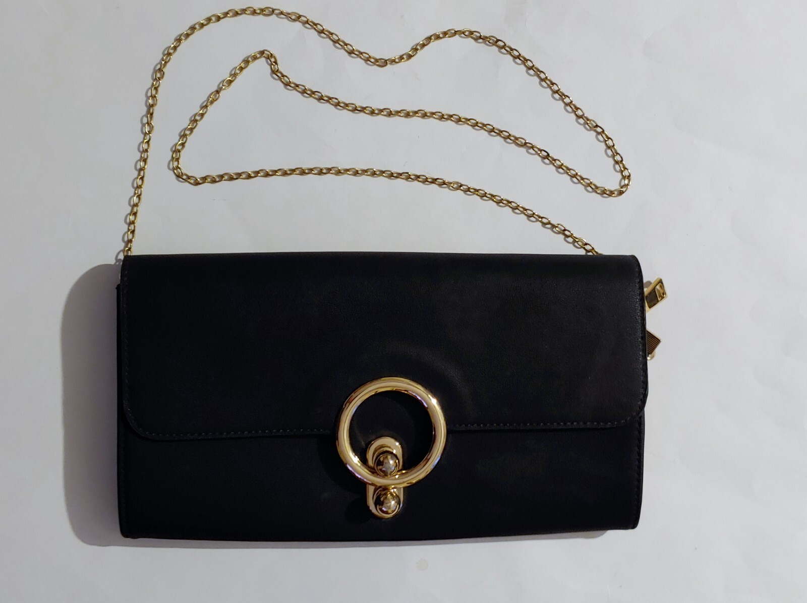 Shoulder Bag Black Faux Leather ( Snap As Shown ) Chain Strap – 12 in x 6 1/4 in