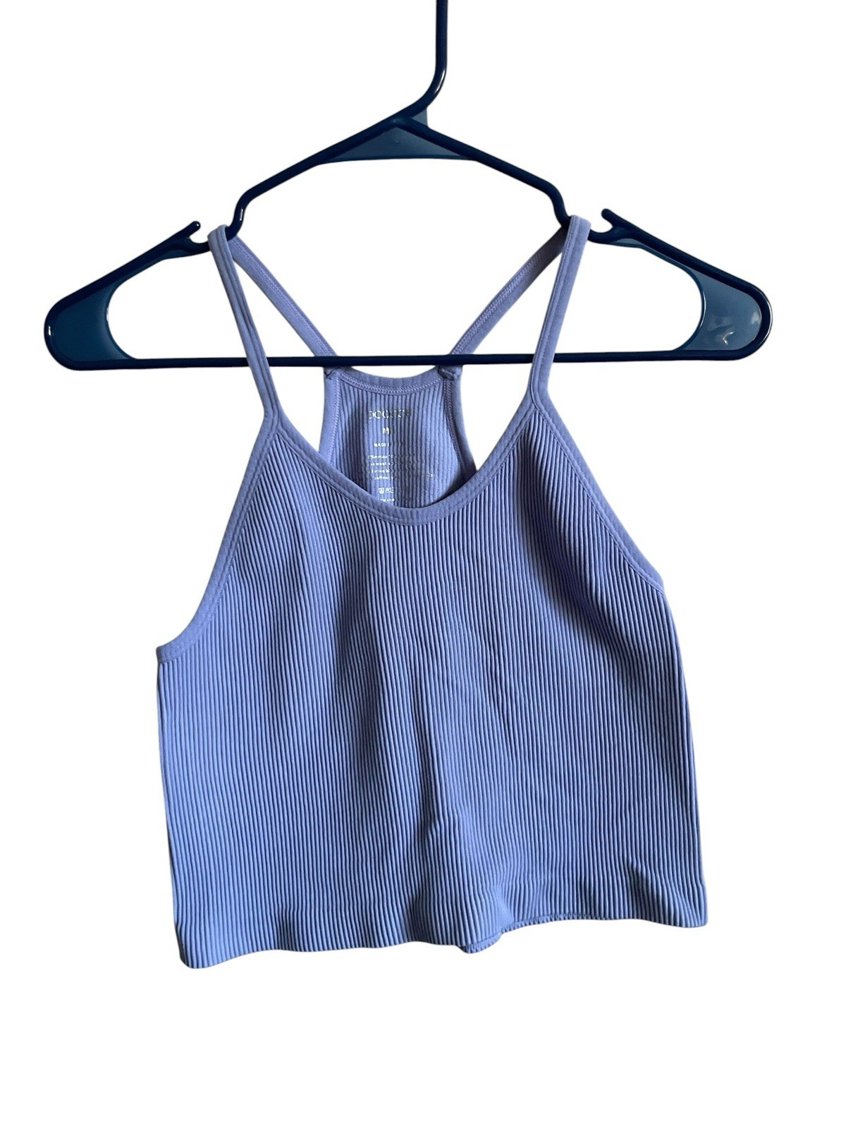 ODODOS Periwinkle Lavender Seamless Ribbed Crop Cami Tank Top Size M/L Workout M