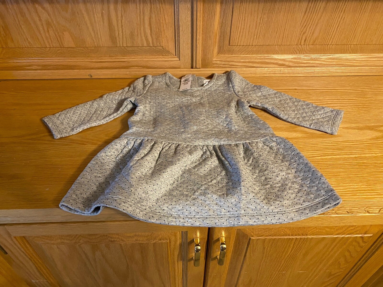 NWT Baby Gap 18-24 Month Long Sleeve Grey Poka Dot Dress 31-33 In 27-30 Pounds