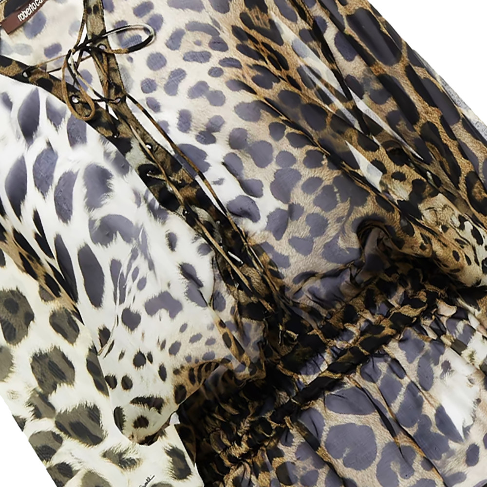 ROBERTO CAVALLI Blouse Leopard Print Silk Lace Up Blouse Size 44 – RP £985.00