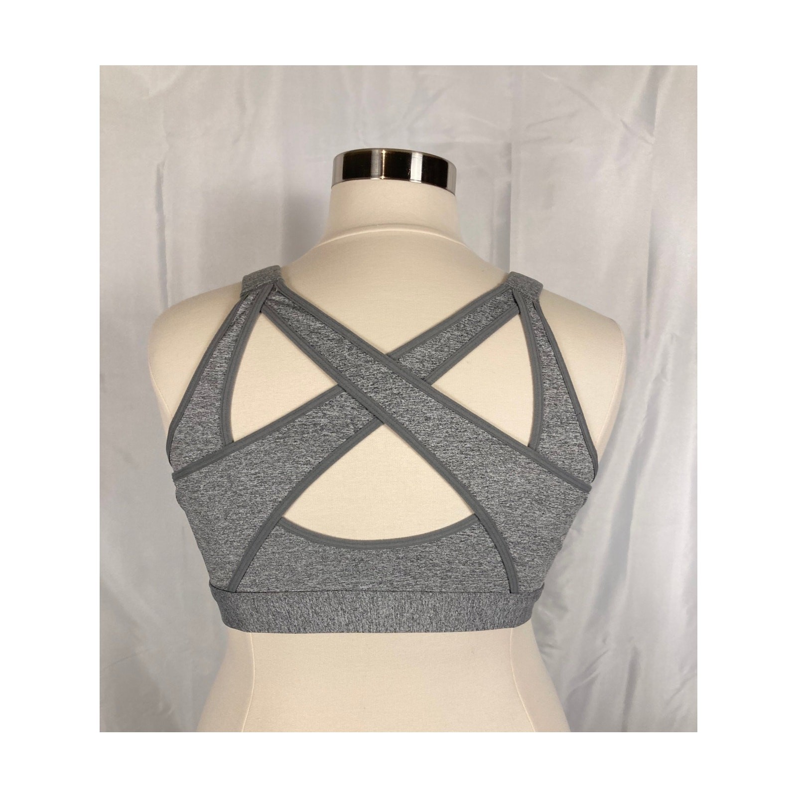 3X MTA sport front closure zip sports bra gray grey cross back