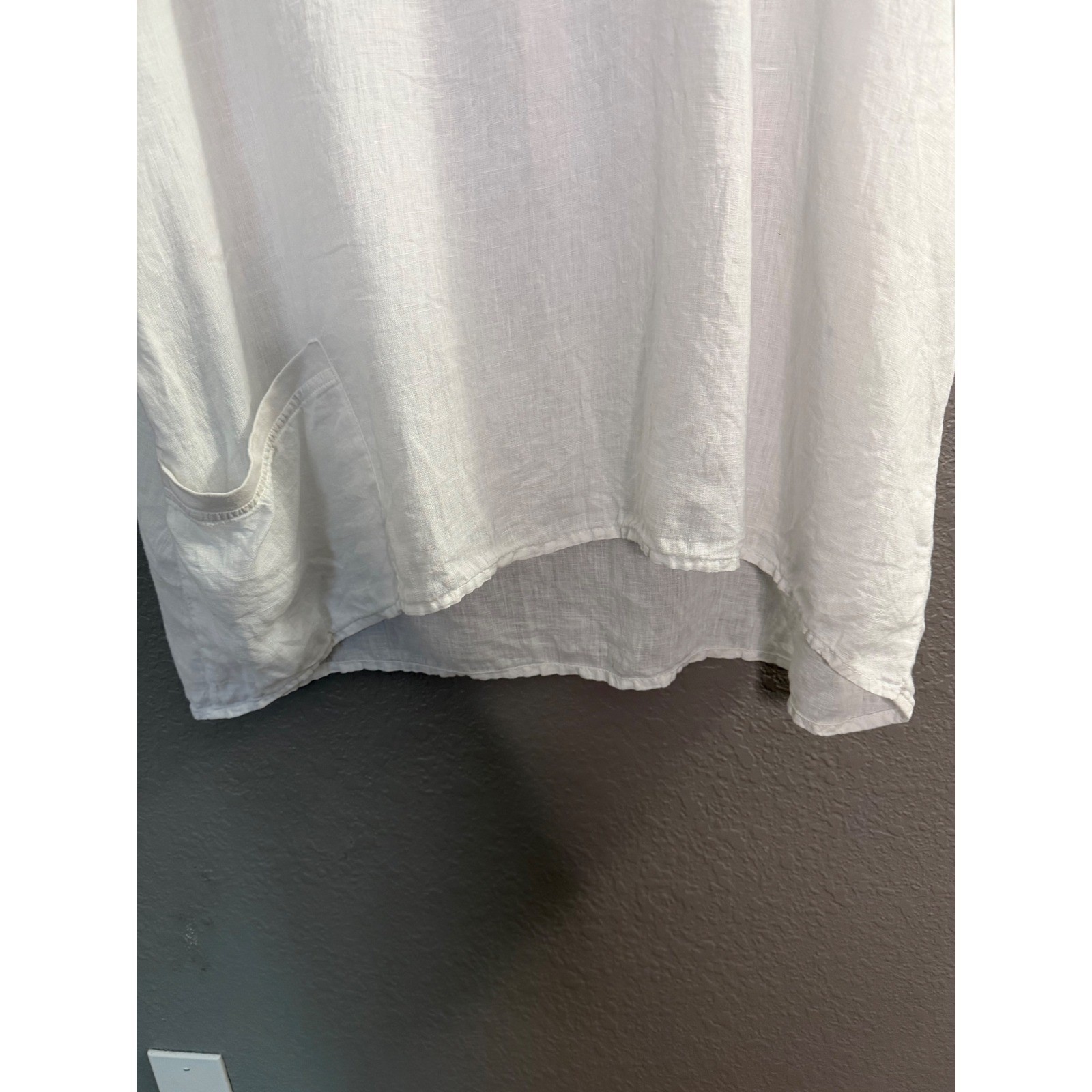 Flax White Boxy Linen Blouse L Pocket Lagenlook White Oversized Summer Beach
