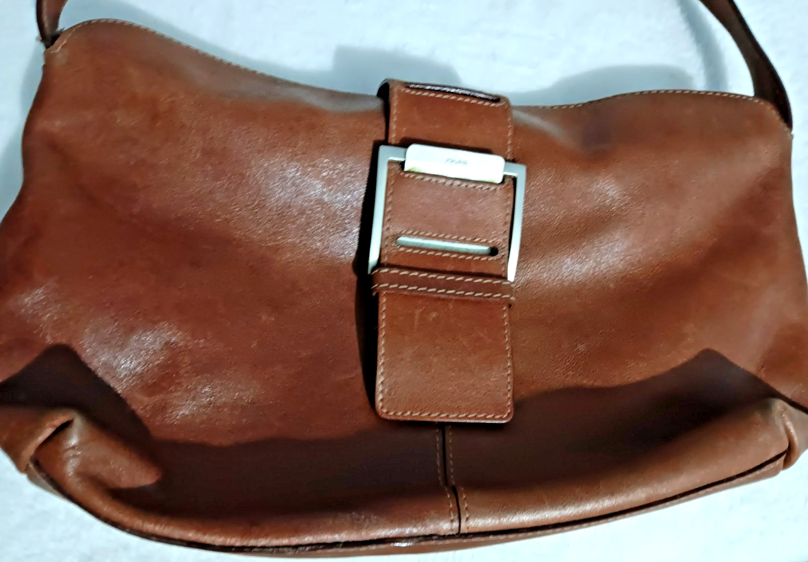Prüne Women’s Brown Shoulder Bag Silver Buckle Solid Lined Inner Pockets