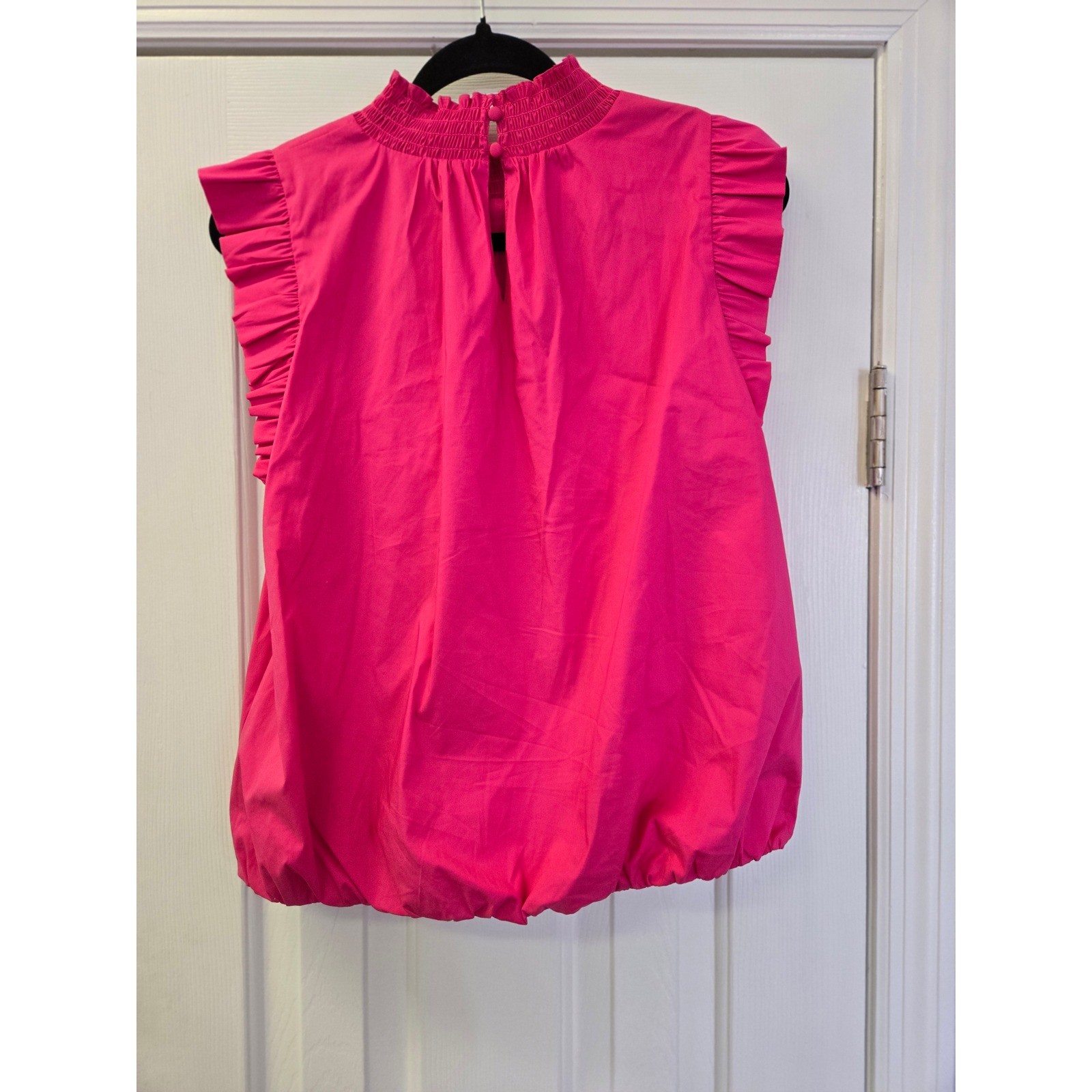 Hot Pink Smocked Mock Neck Ruffle Bubble Hem Top Small Sleeveless Barbiecore