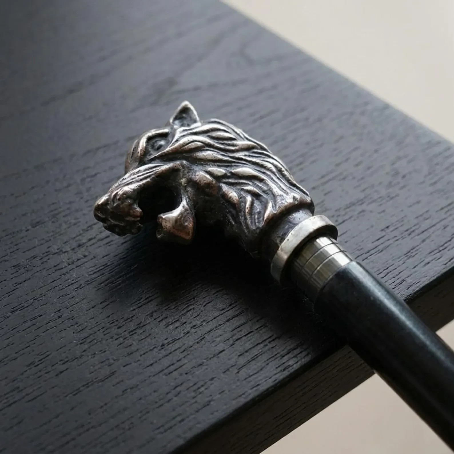 Handmade Wolf Headle Walking Stick ,Antique Brass Handle , Gift for Men & Women