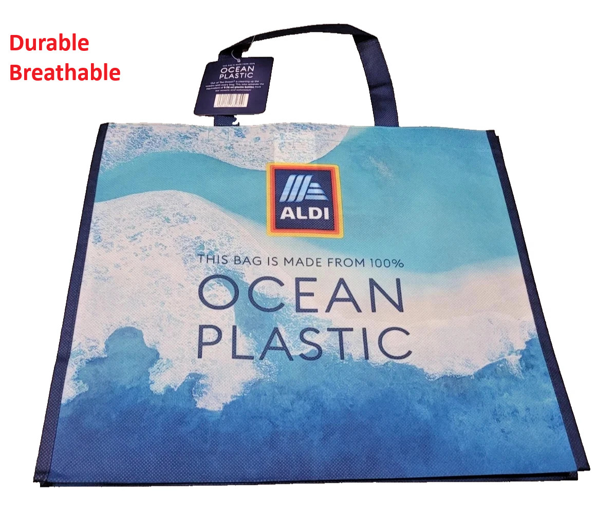 ALDI Durable Shopping Bag/Tote-100% Ocean Plastic-16×14“ Blue New Large 9 Gal