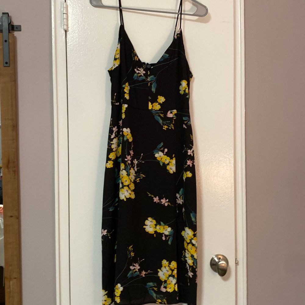 NWT Socialite dress from Nordstrom, black/yellow floral with spaghetti straps