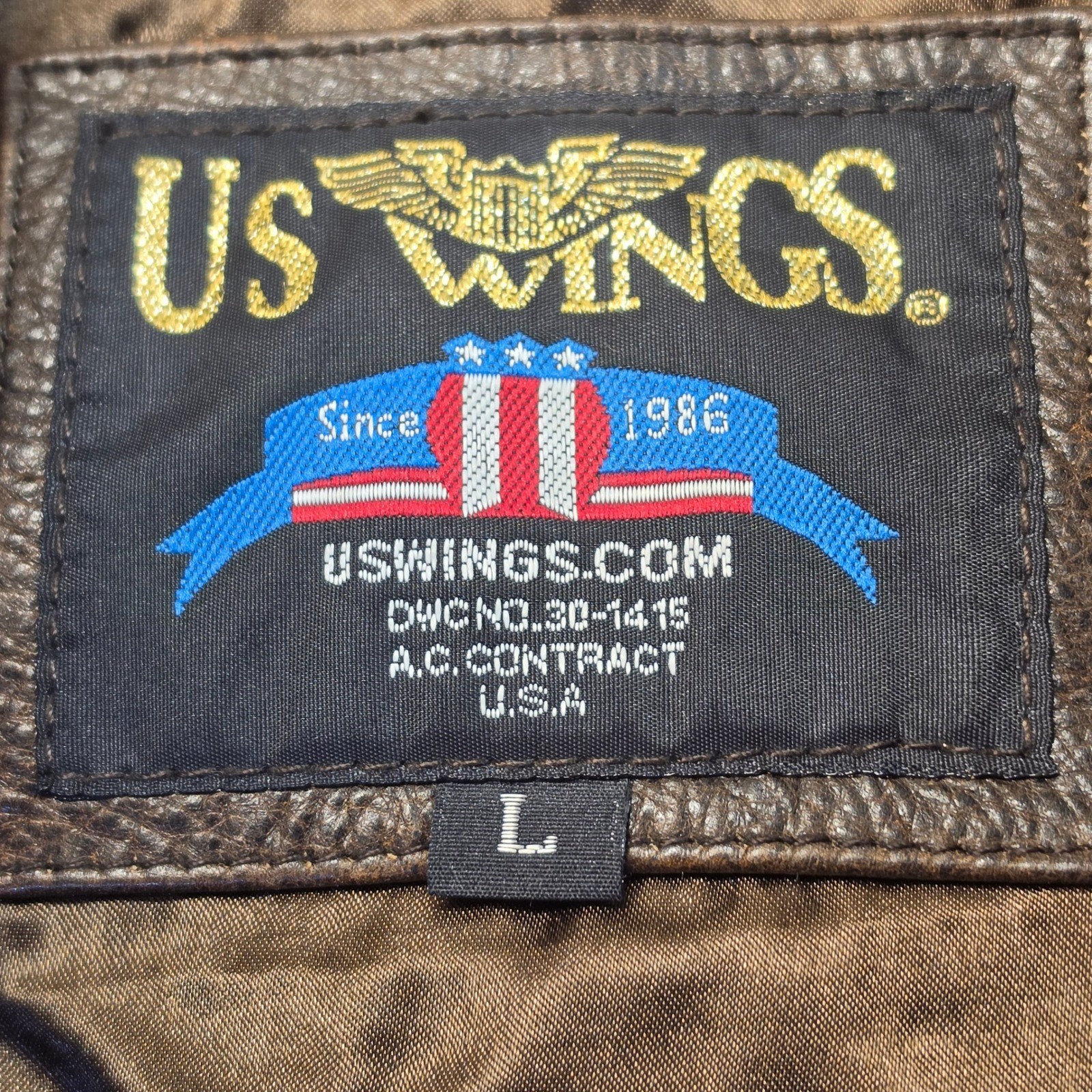 US Wings Leather Flight Jacket Mens Large Brown Good Distressed Bomber A-2 READ!