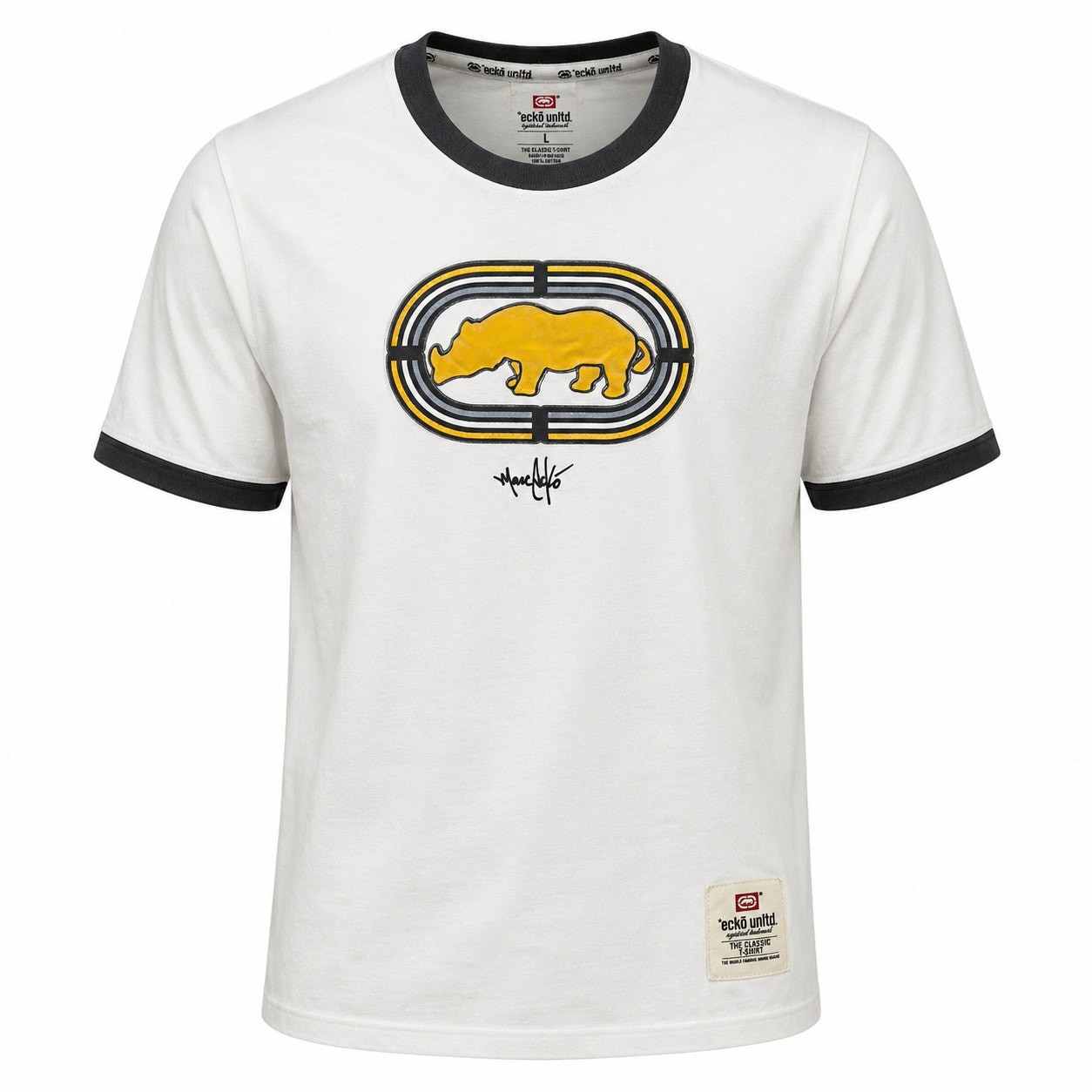 Vintage Y2K Ecko Unltd Rhino T Shirt Mens L Marc Ecko Ringer White Black