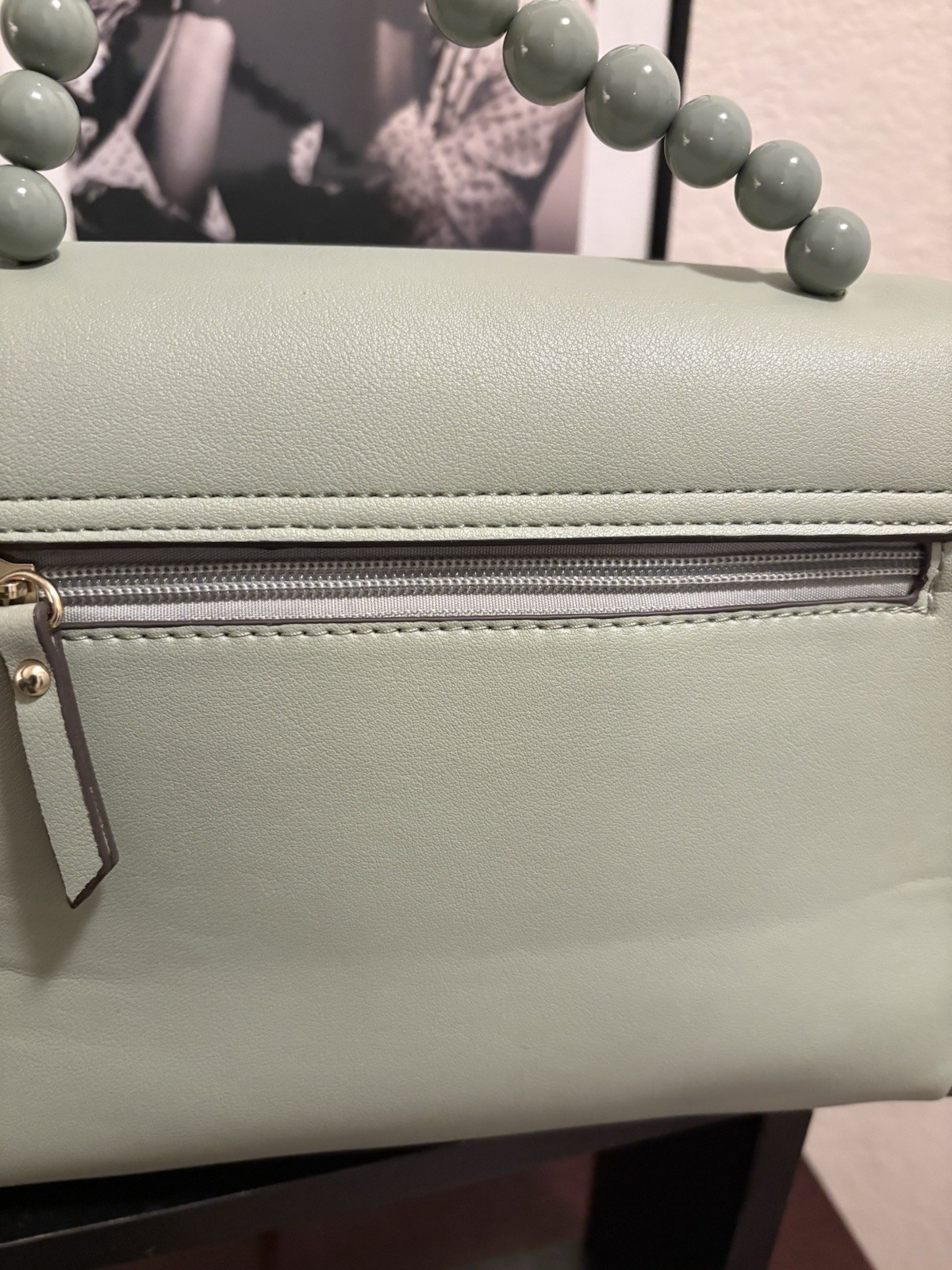 Nanette Lepore Sea Foam Green Beaded Handle Crossbody Satchel Vegan Leather