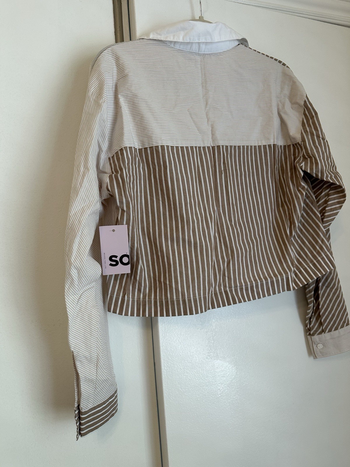 SO Striped Collared Shirt In White and Light Pink.Size XS NWT