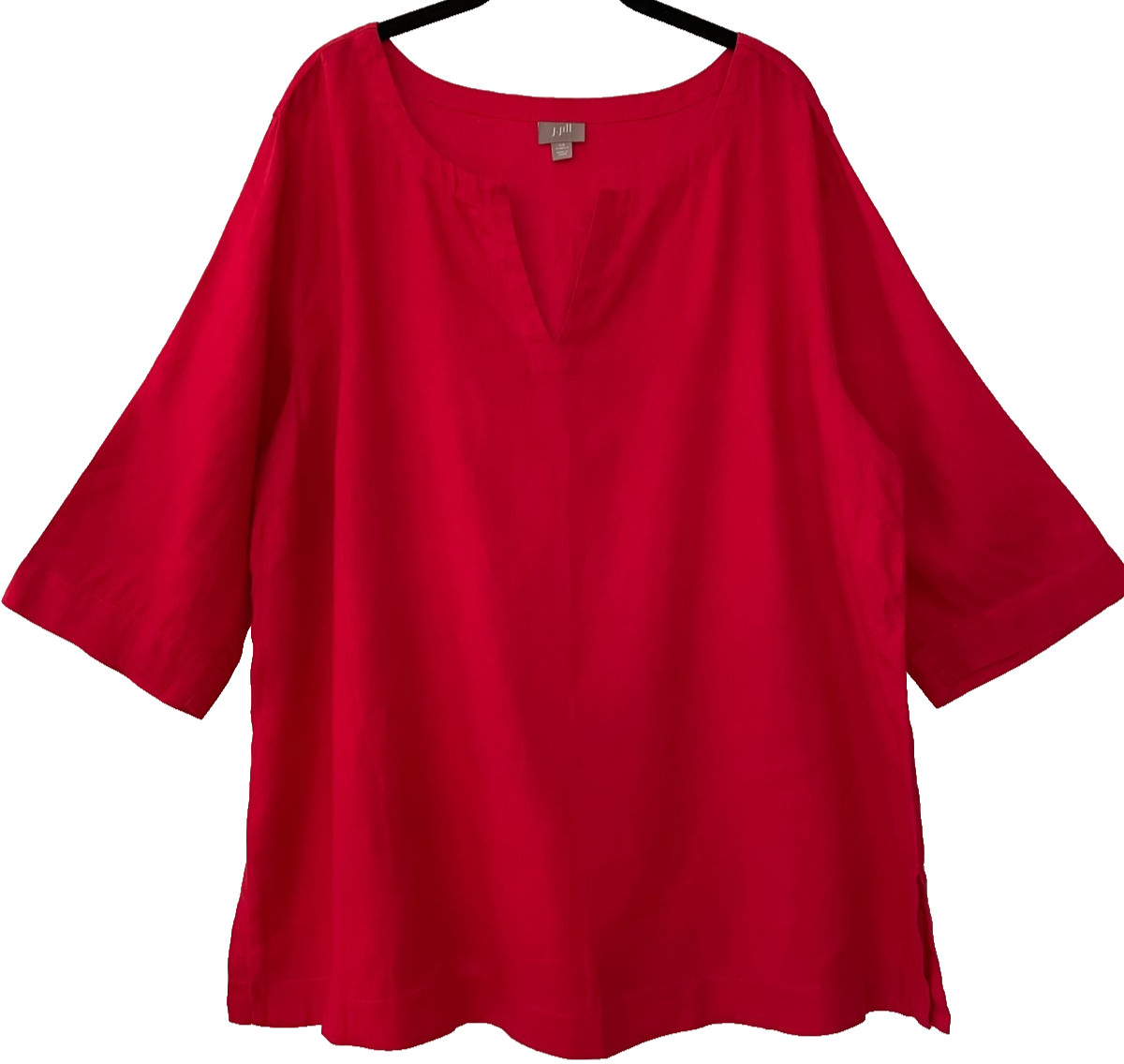 J. Jill size 2X linen v-notch tunic top vibrant red PAtRiOTic FeSTiVAL CoASTaL