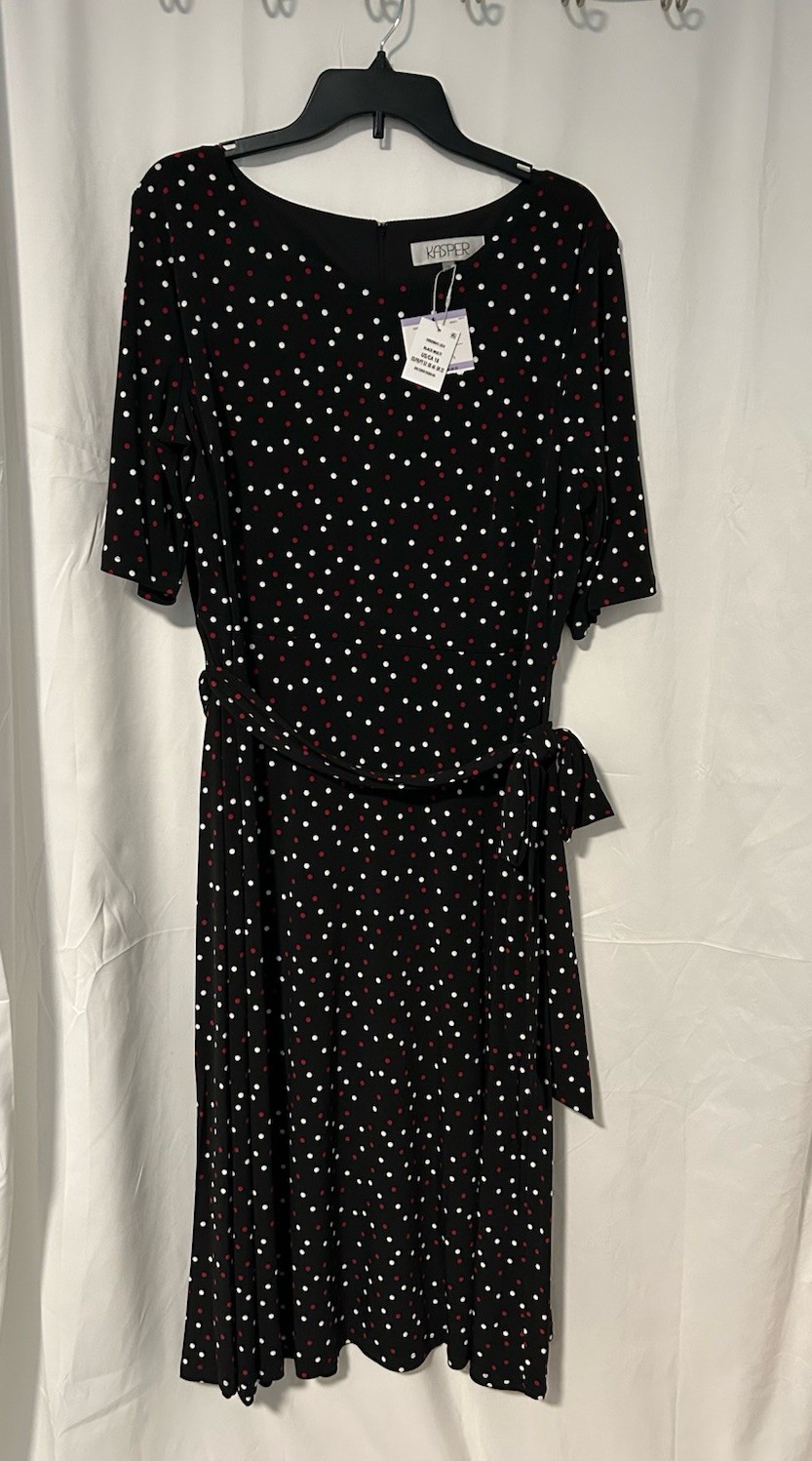 KASPER Black Polka Dot Midi Wear To Work Dress Plus 18W NWT