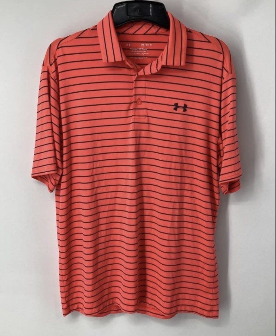 Under Armour Mens Red Black Striped The Playoff Short Sleeve Polo Shirt Size L