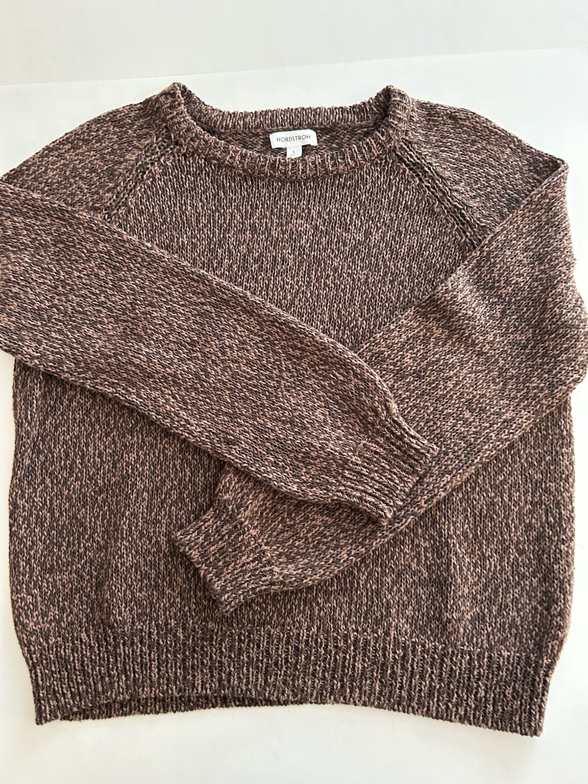 Nordstrom Brand ~ Womens Raglan Cotton & Linen Sweater, Brown Nut Marl, LG, EUC