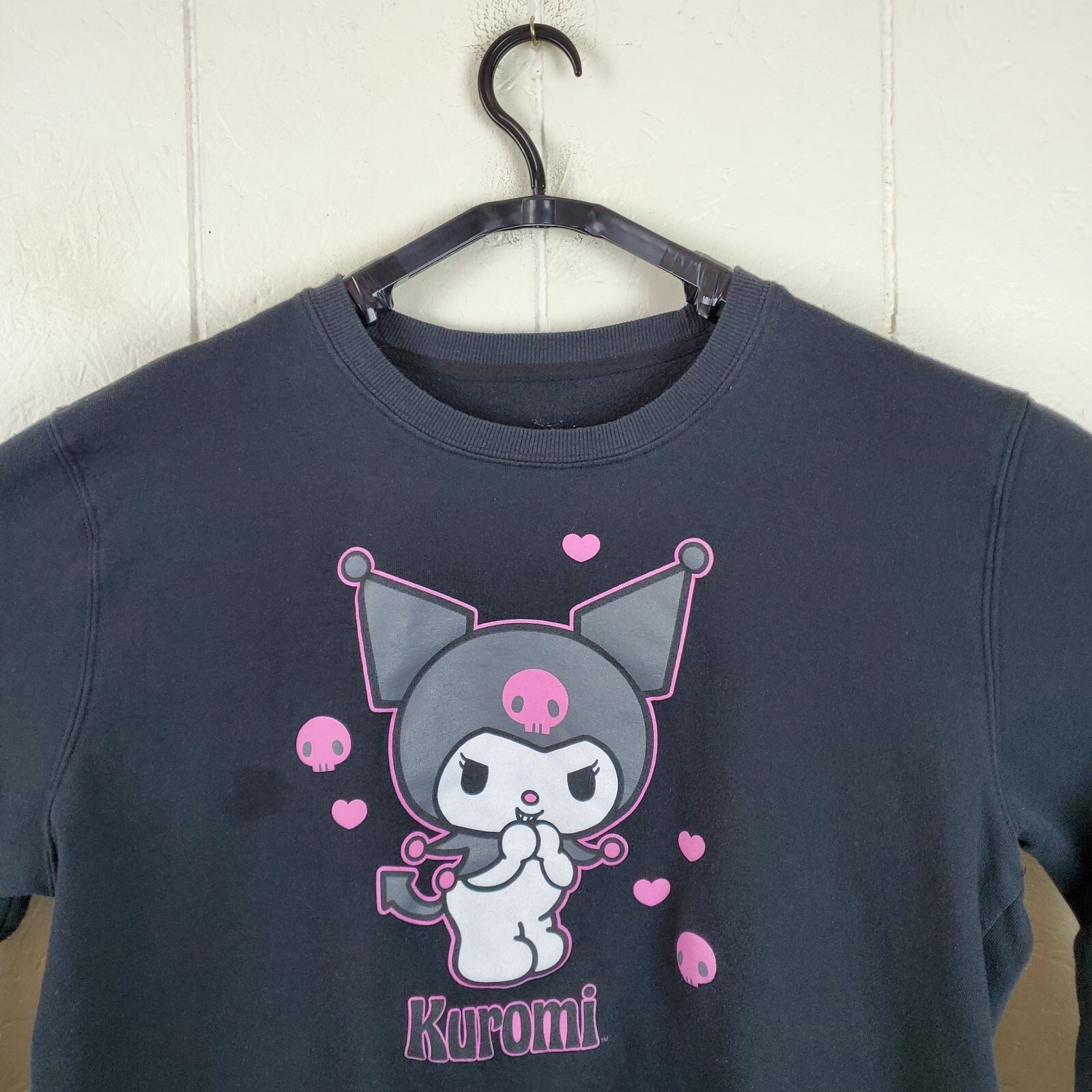 Kuromi Sweatshirt Womens Extra Large Black Crew Neck Long Sleeve Graphic Stretch