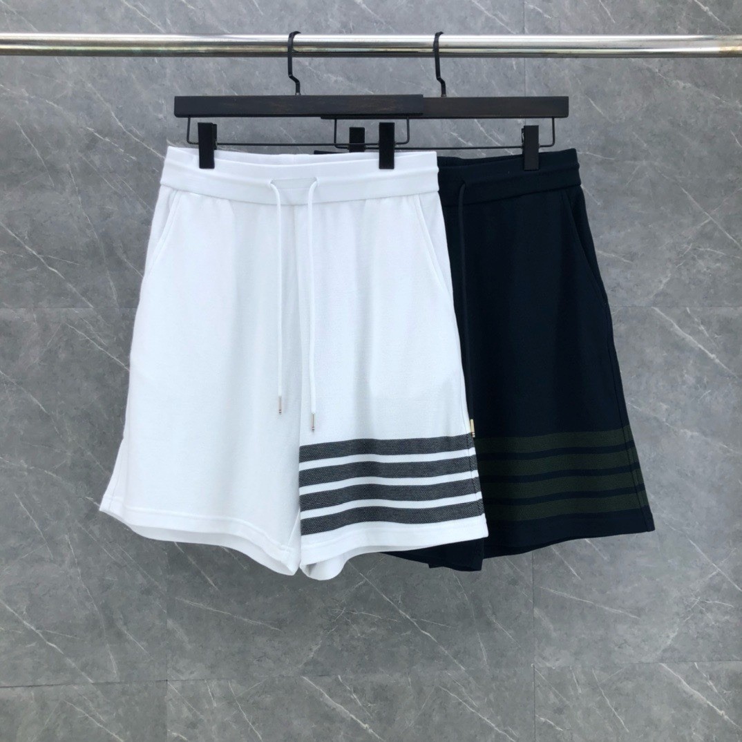 Thom Browne Men Yarn-Dyed Pique Shorts Signature 4 Bar Stripe Drawstring 2 Color