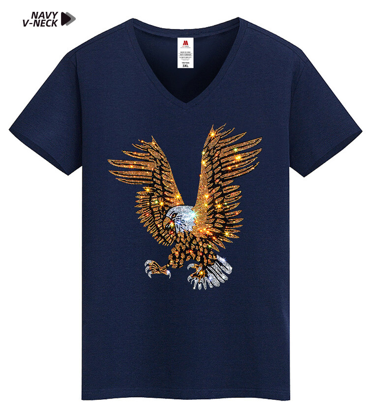 Men Fashion Diamonds T-Shirt Hawk Eagle 3D Rhinestones Hot Drill Short Sleeve