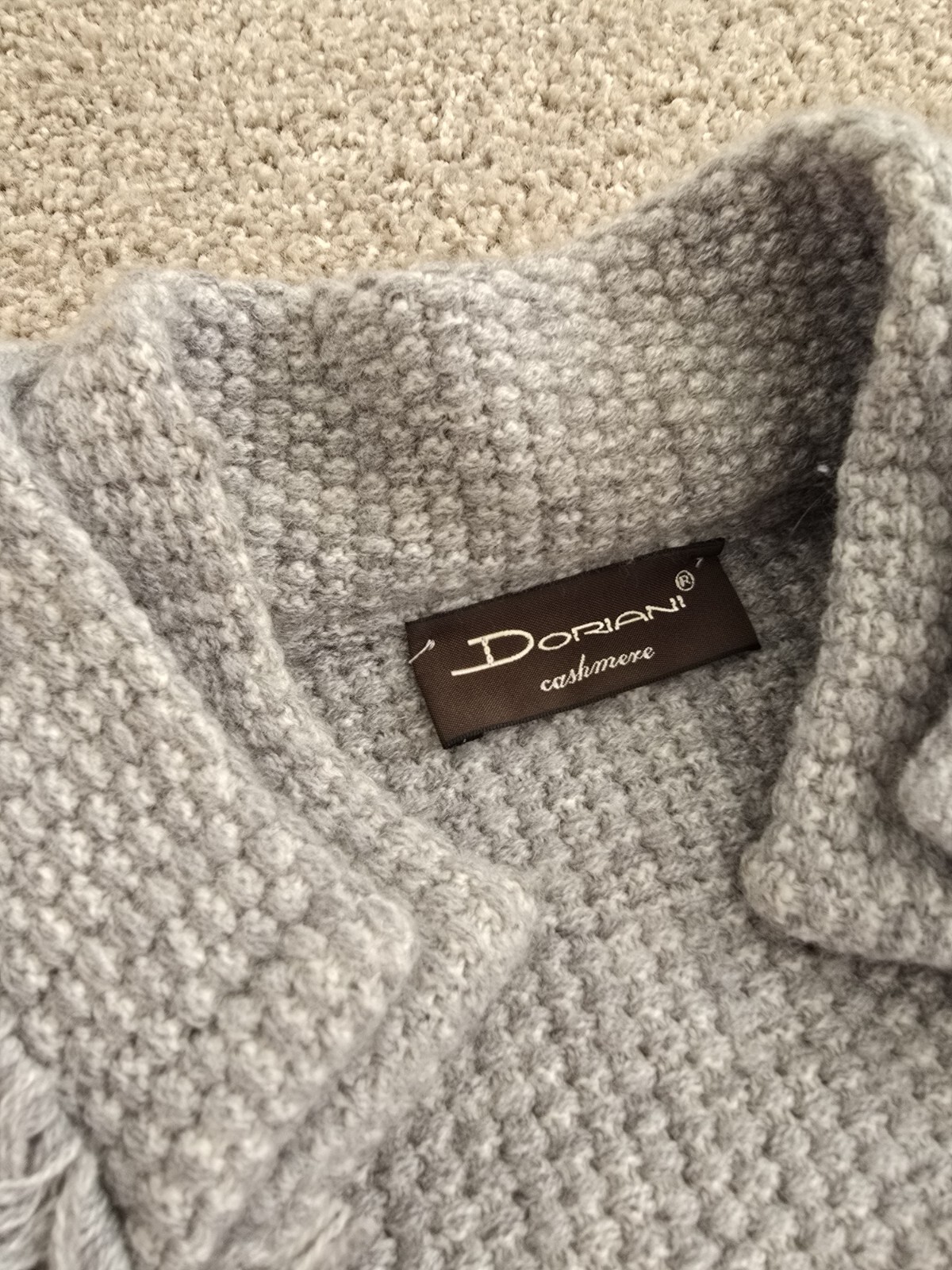 Doriani 100% Cardigan Cashmere 46 Gray Fringe Pockets Women’s Sweater Italy Grey