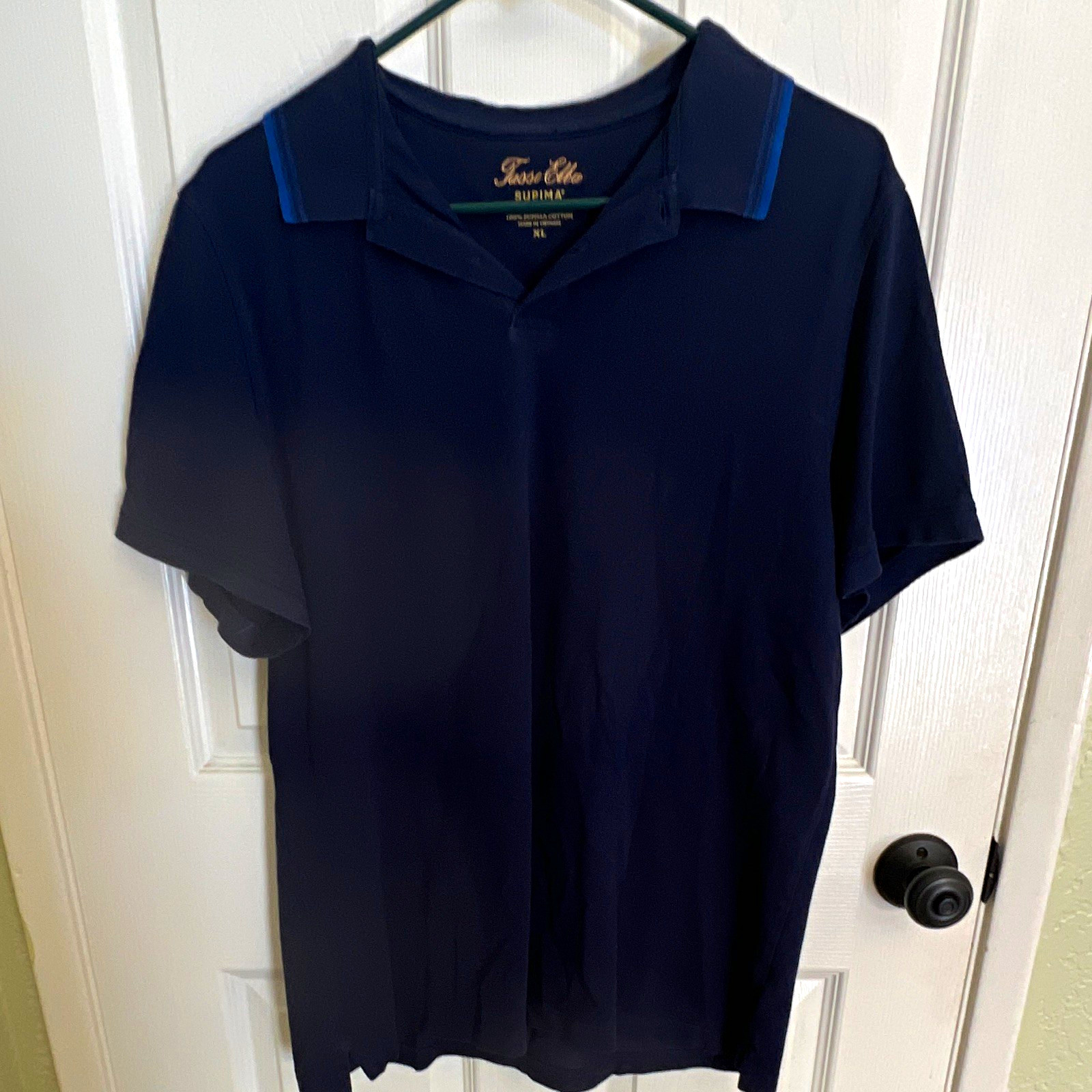 Tasso Elba SUPIMA Men’s Navy XL Solid Collared Short Sleeve Cotton Polo
