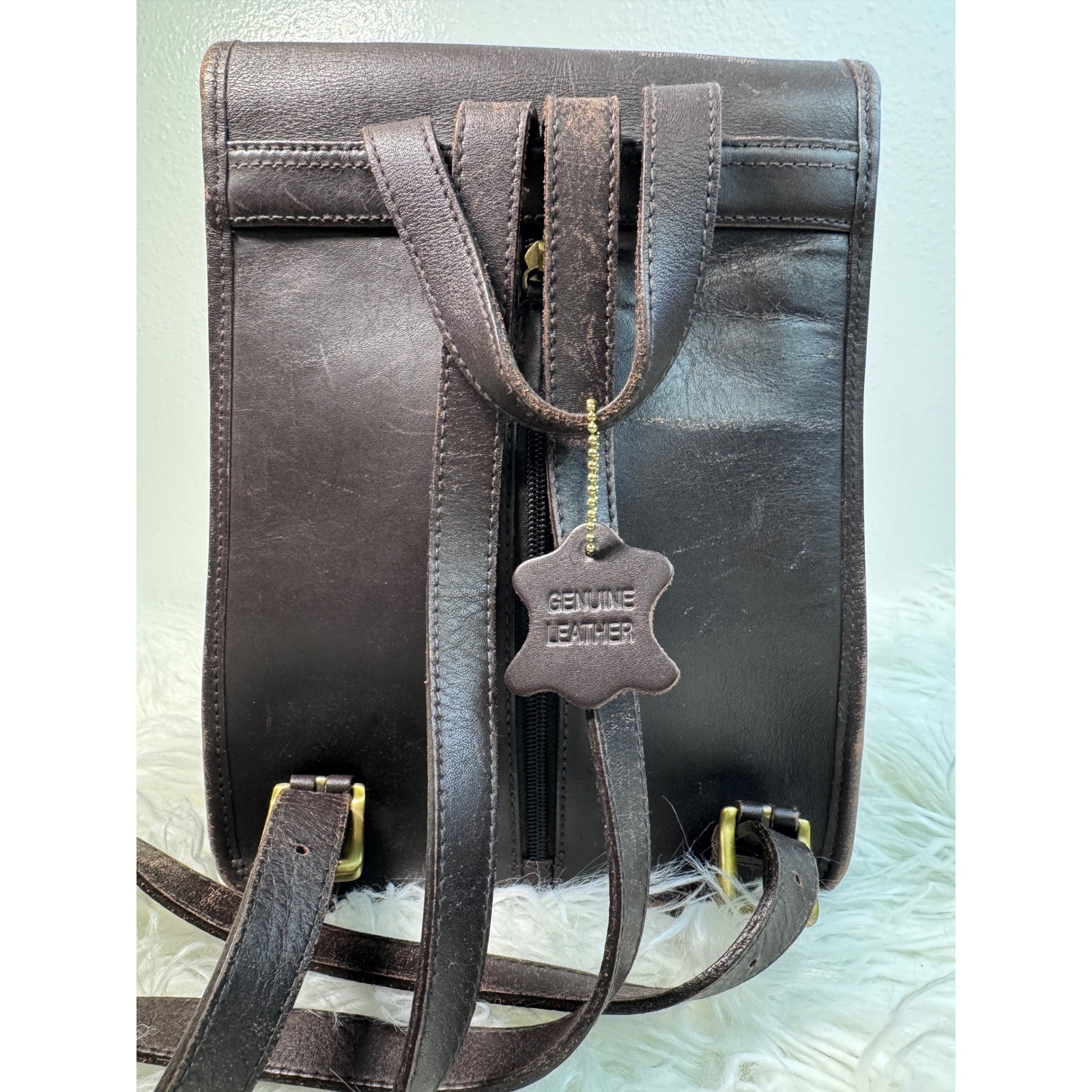 Vintage Croft & Barrow Leather Backpack Dark Brown Chocolate Turn Lock Flap