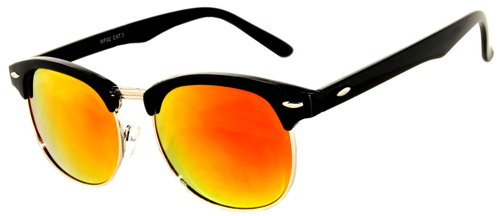 Set of 3 Half Frame Semi Rimless Horn Rim Sunglasses White Black Frame Mirror