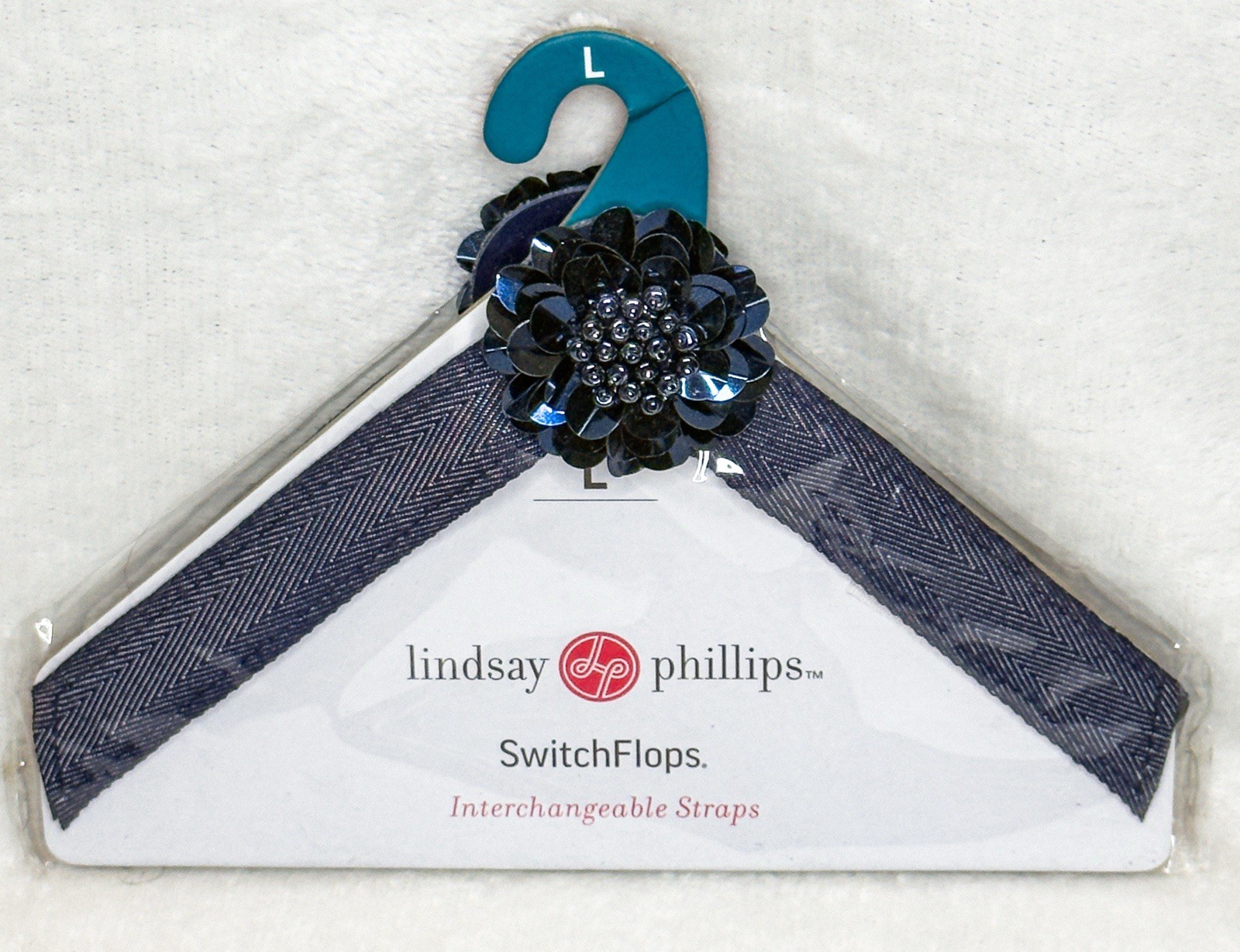 Lindsay Phillips SwitchFlops Strap Navy Herringbone Denim Fabric Bead Floral Lg