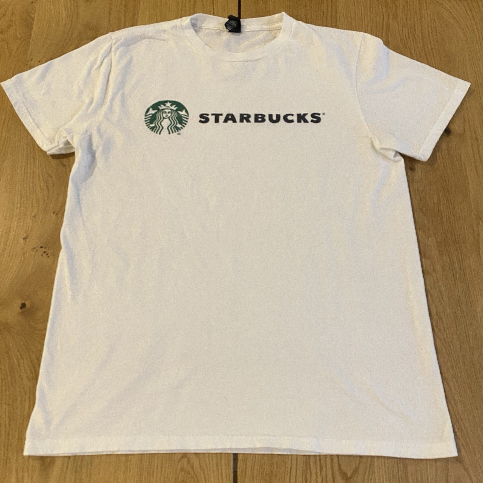 Starbucks Logo Spell out Graphic White T-shirt Unisex Medium Coffee