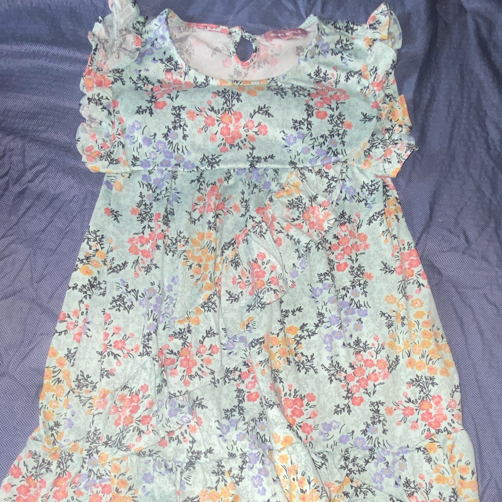 BCBGirls Floral Fit & Flare Flutter Sleeve Ruffle Dress Knee L 11/12