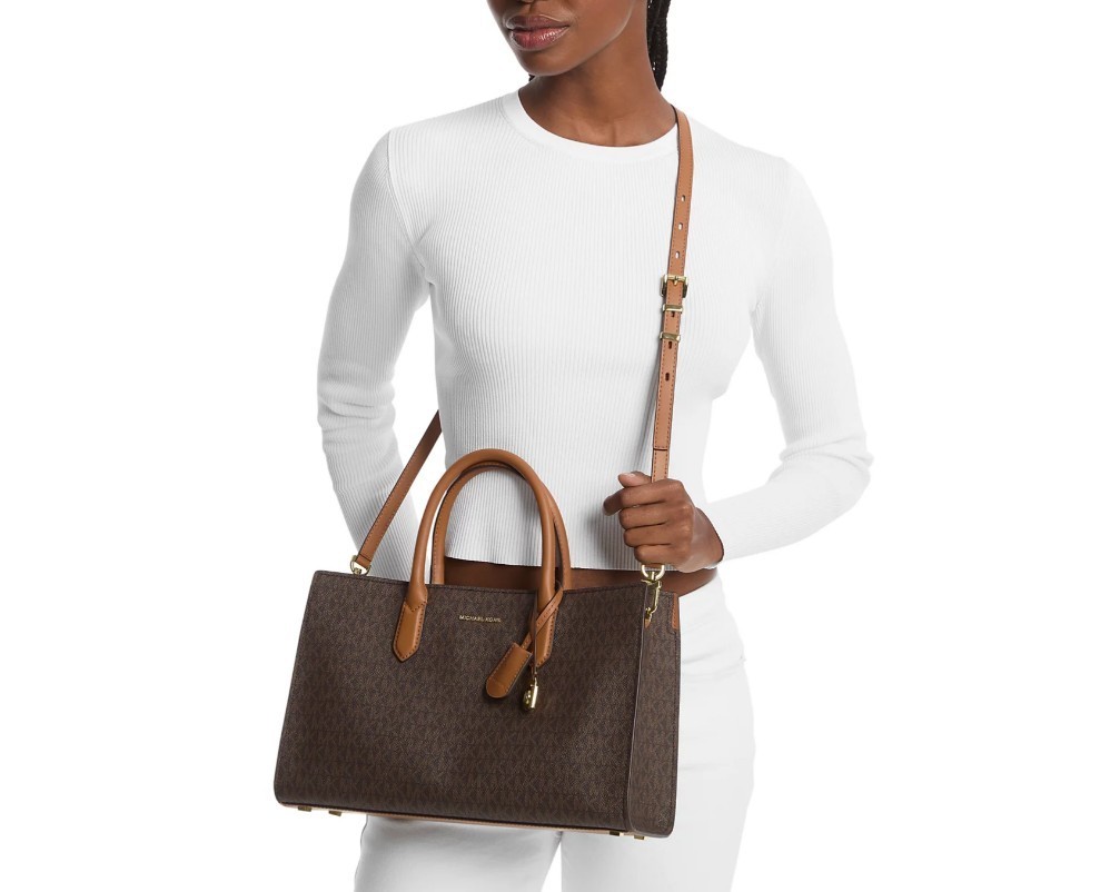 MICHAEL KORS Scarlett East West logo coated canvas satchel crossbody bag -Acorn