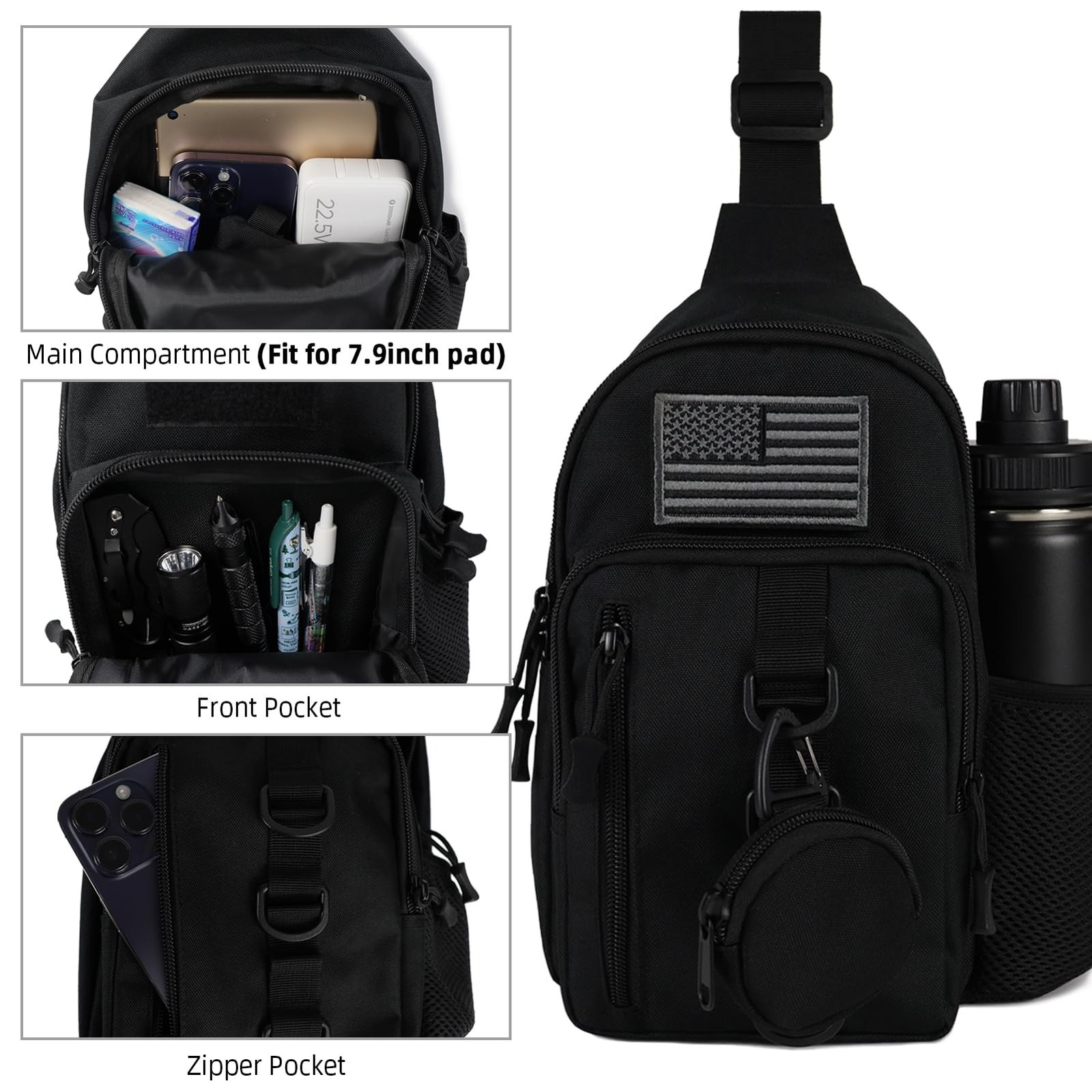 Small Sling Bag for Men, Tactical Crossbody bags EDC Shoulder Bag Chest Pack …