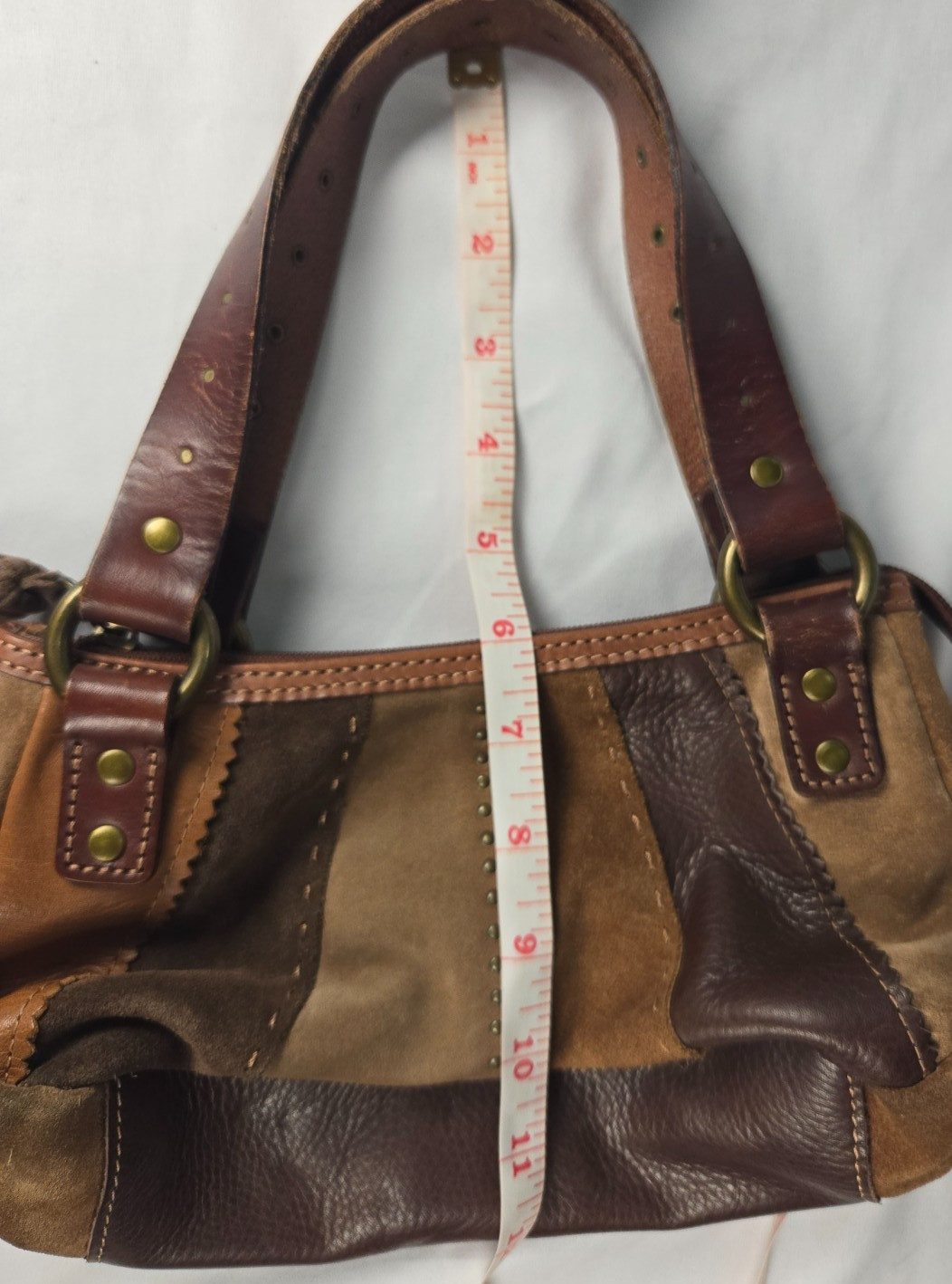 Y2K Shoulder Hobo Bag Brown Boho Leather Suede Patchwork Tassel Western Indie