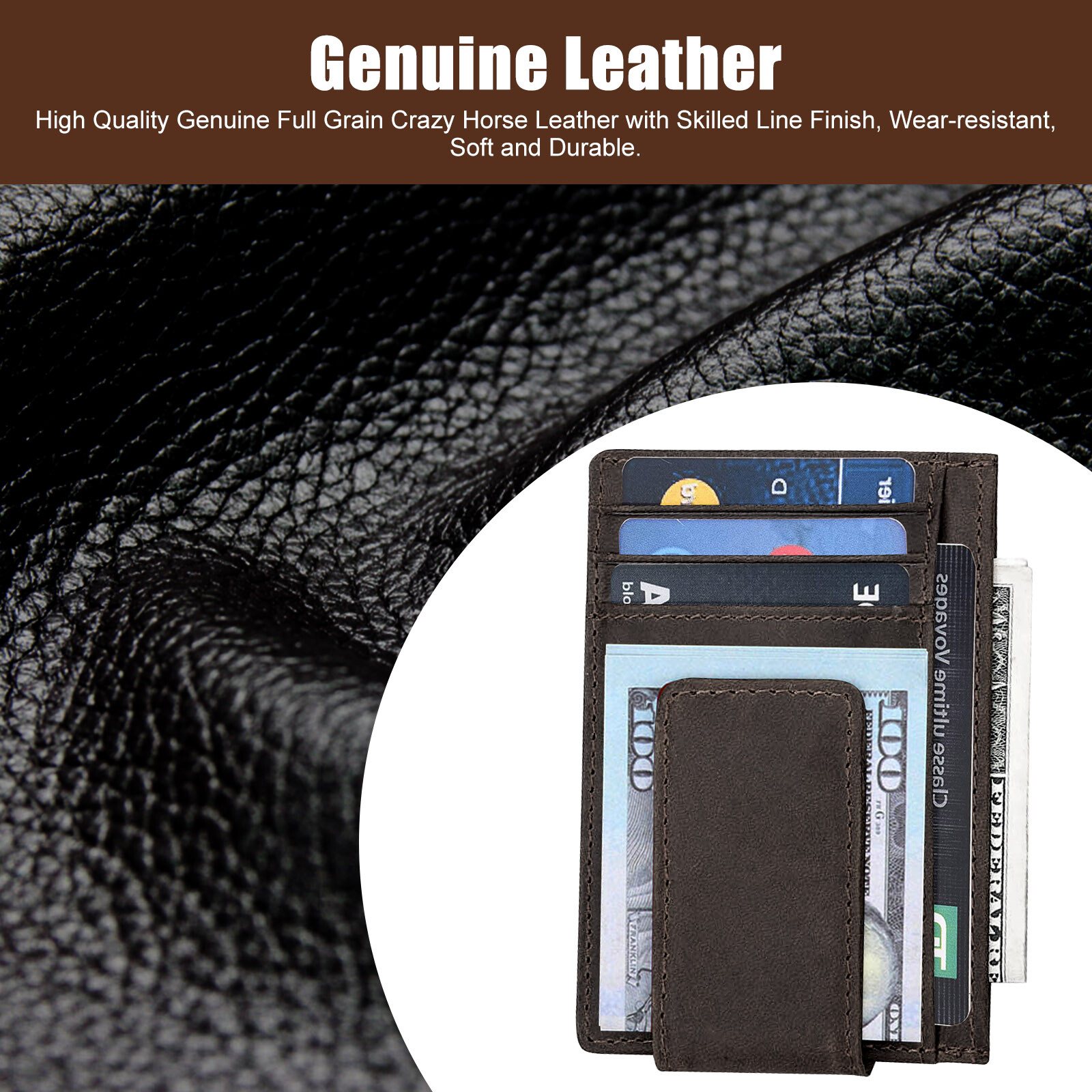 Men Leather Slim Clip Magnetic Front Pocket Wallet Money ID Credit Card Holder