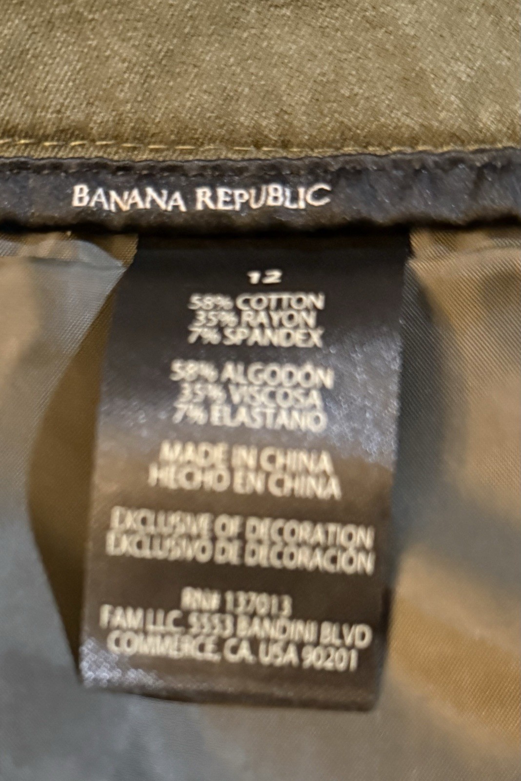 Banana Republic olive green utility pants jeans Size 12